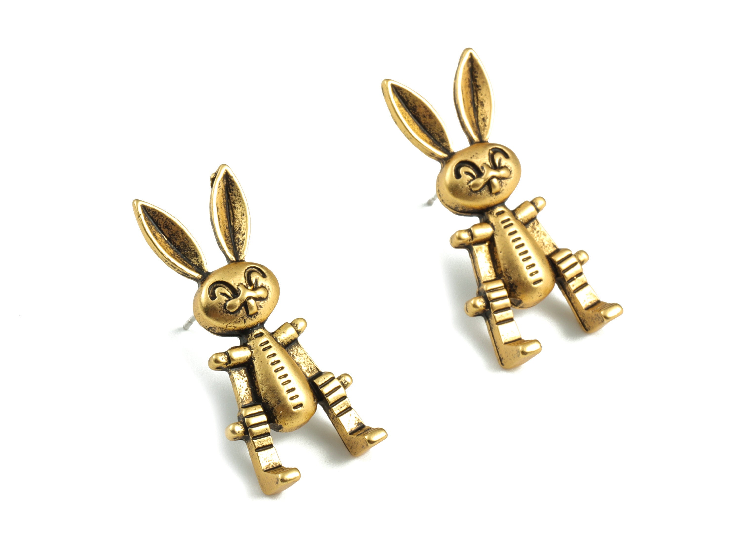 Alloy Rabbit Earring Post - Antique Bronze Rabbit Earring Stud - Gold Tone Plated Alloy - Jewelry Supplies - 30.96x13.72x4.62mm - ZZ1756 - DOMEDBAZAAR