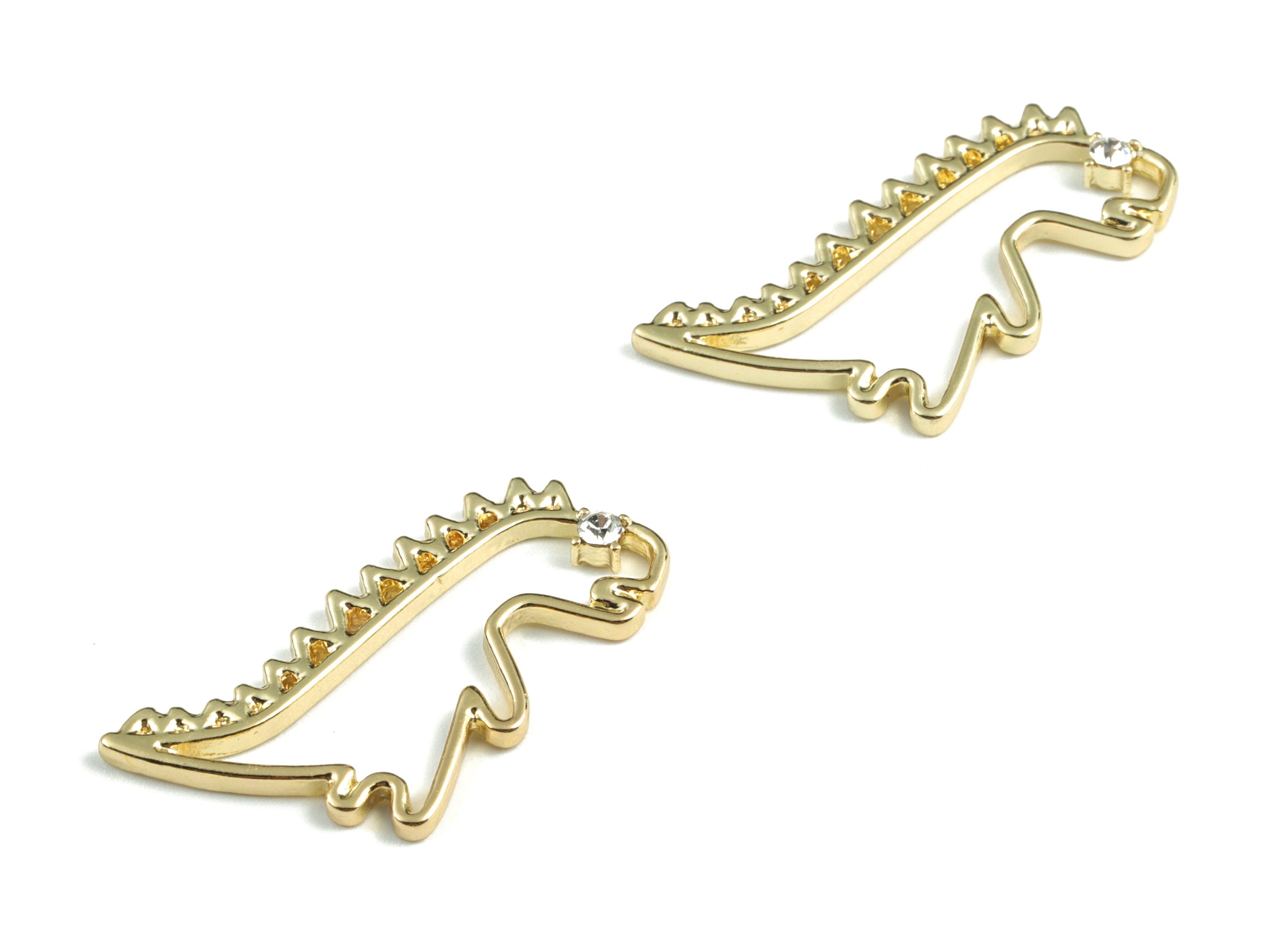 Alloy Dinosaur Earring Charms - Gold Alloy Dinosaur Pendant - Gold Tone Plated Alloy - Jewelry Supplies - 33.42x16.19x2.77mm - ZZ1751G - DOMEDBAZAAR