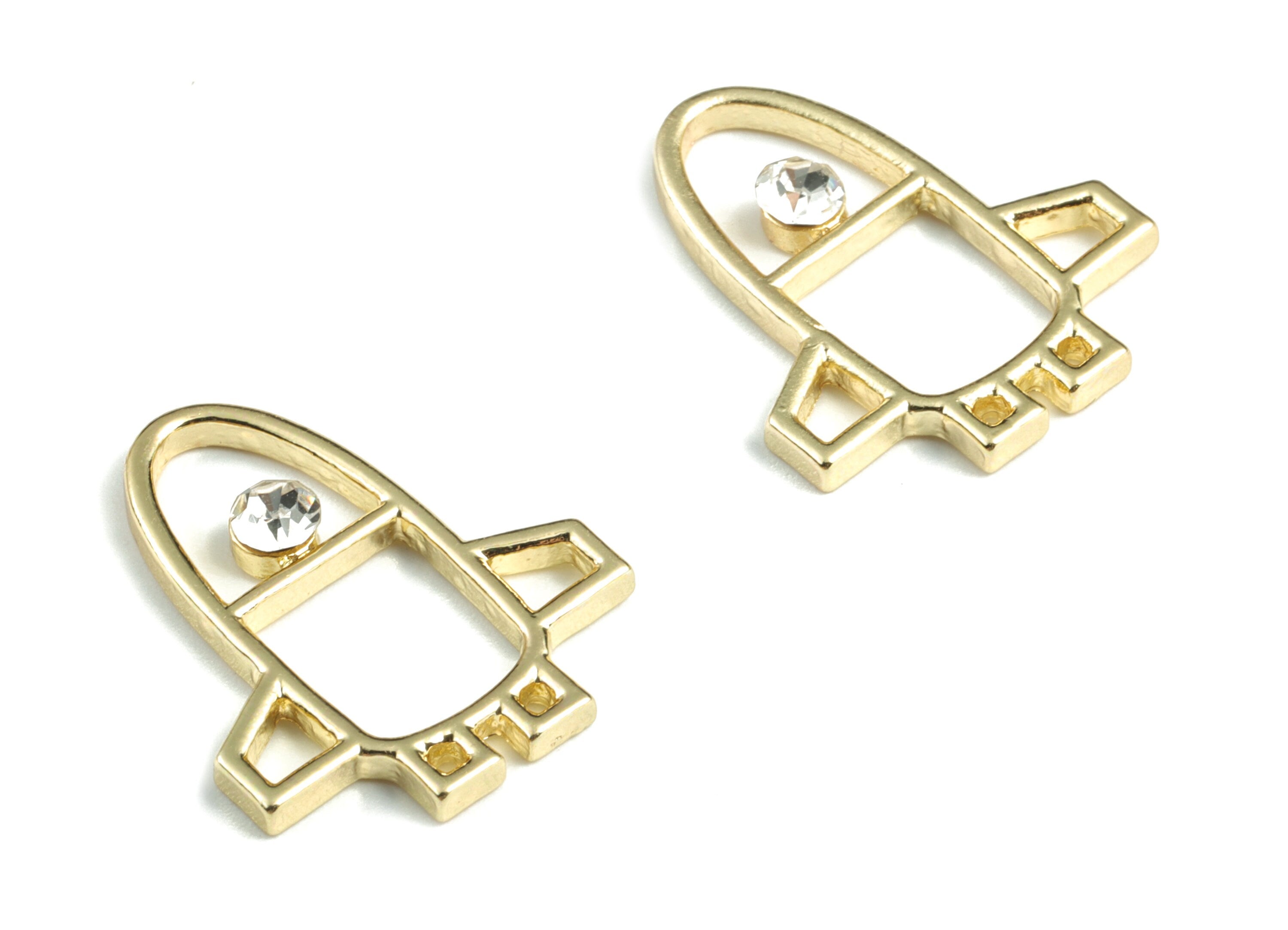 Alloy Space Shuttle Earring Charms - Gold Alloy Spacecraft Pendant - Gold Tone Plated Alloy - Jewelry Supplies - 24.6x20.45x3.29mm - ZZ1750G - DOMEDBAZAAR