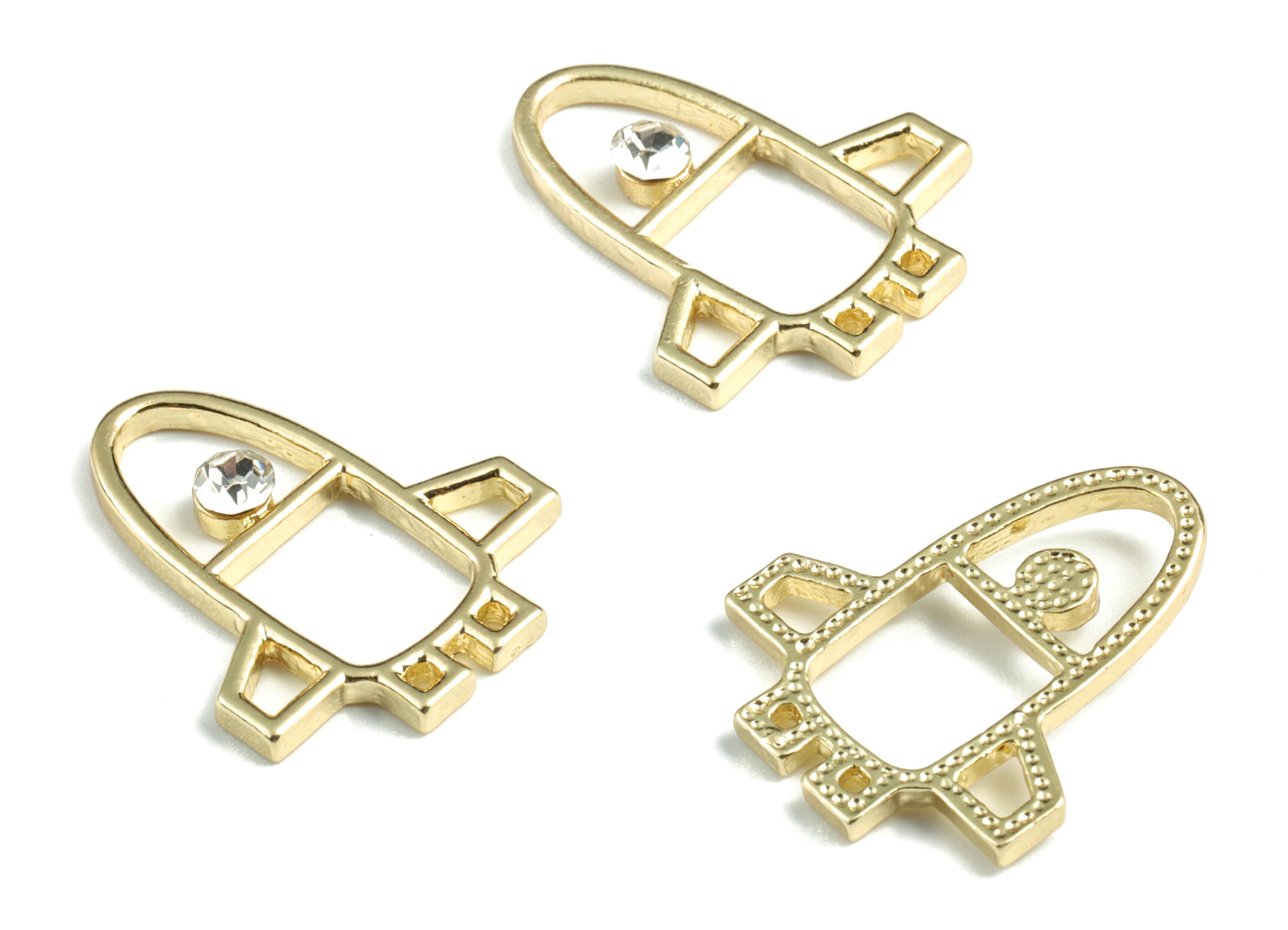 Alloy Space Shuttle Earring Charms - Gold Alloy Spacecraft Pendant - Gold Tone Plated Alloy - Jewelry Supplies - 24.6x20.45x3.29mm - ZZ1750G - DOMEDBAZAAR