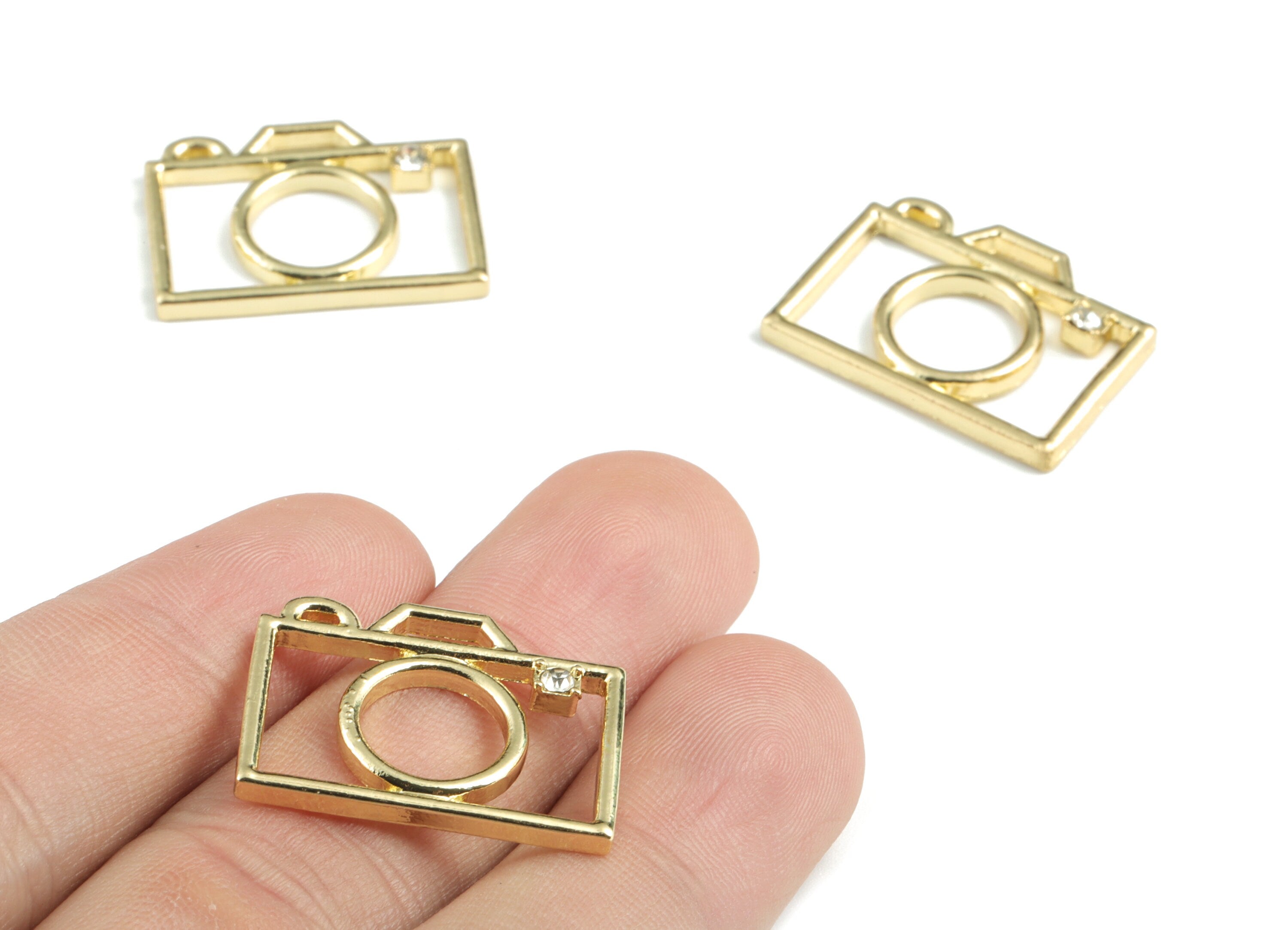Alloy Photo Machine Earring Charms - Gold Photo Machine Pendant - Gold Tone Plated Alloy - Jewelry Supplies - 24.8x18.58x1.9mm - ZZ1747G - DOMEDBAZAAR