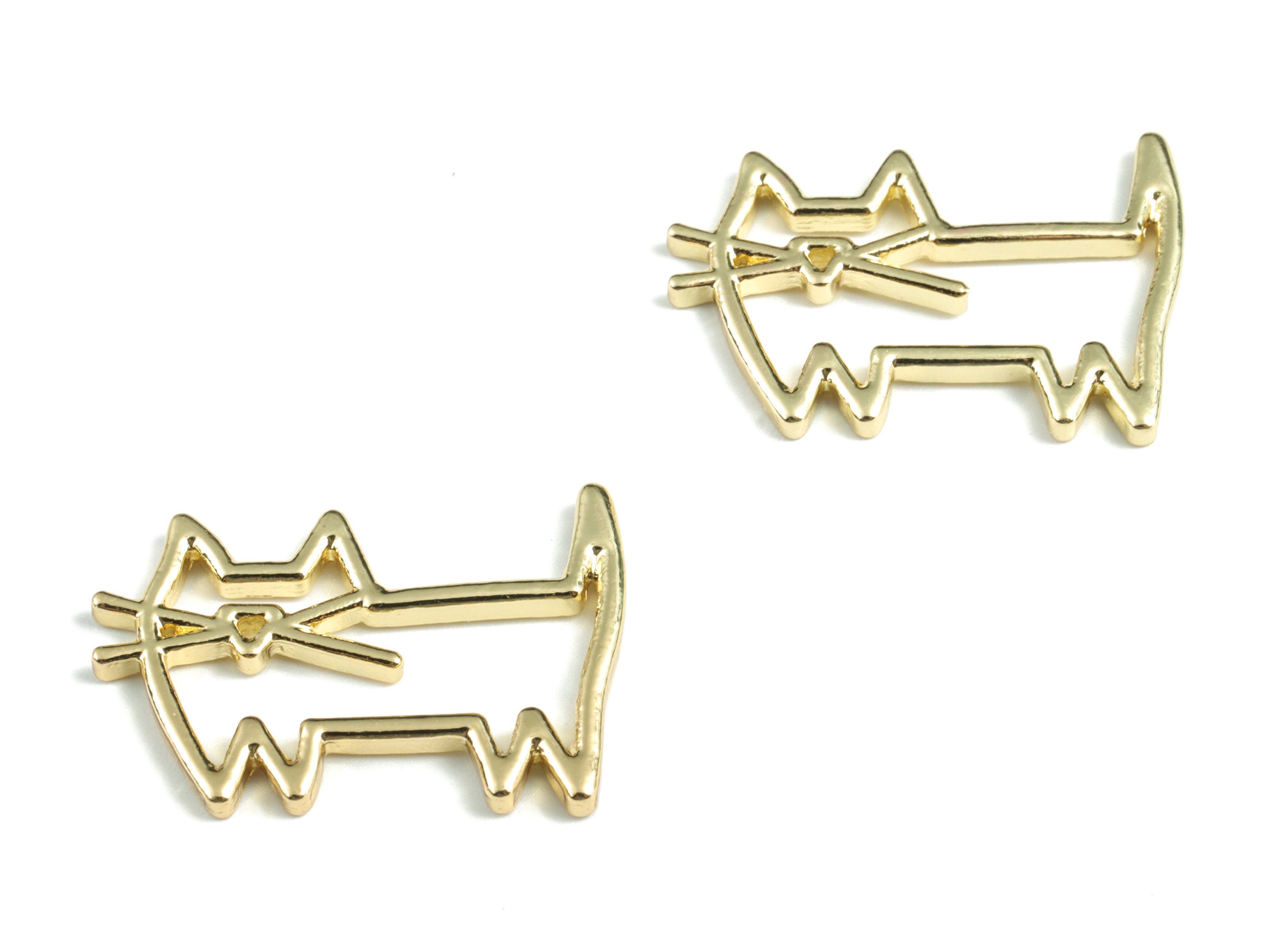 Alloy Cat Earring Charms - Gold Alloy Cat Pendant - Gold Tone Plated Alloy - Jewelry Supplies - 28.56x20.08x1.92mm - ZZ1745G - DOMEDBAZAAR