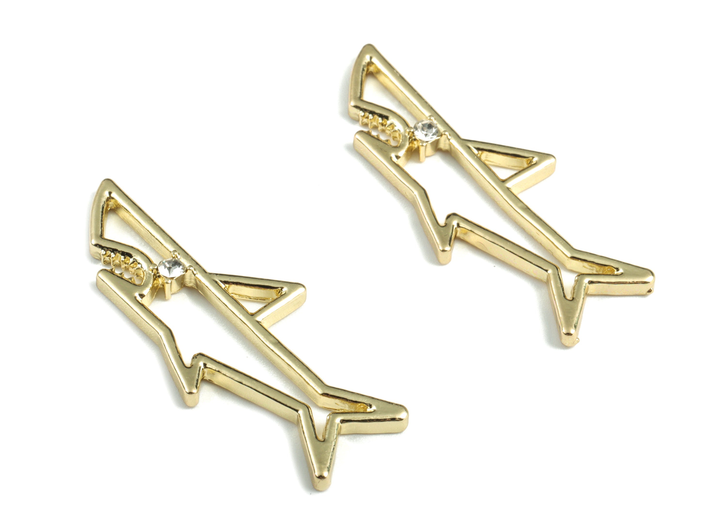 Alloy Shark Earring Charms - Gold Alloy Shark Pendant - Gold Tone Plated Alloy - Jewelry Supplies - 38.3x16.43x2.85mm - ZZ1749G - DOMEDBAZAAR