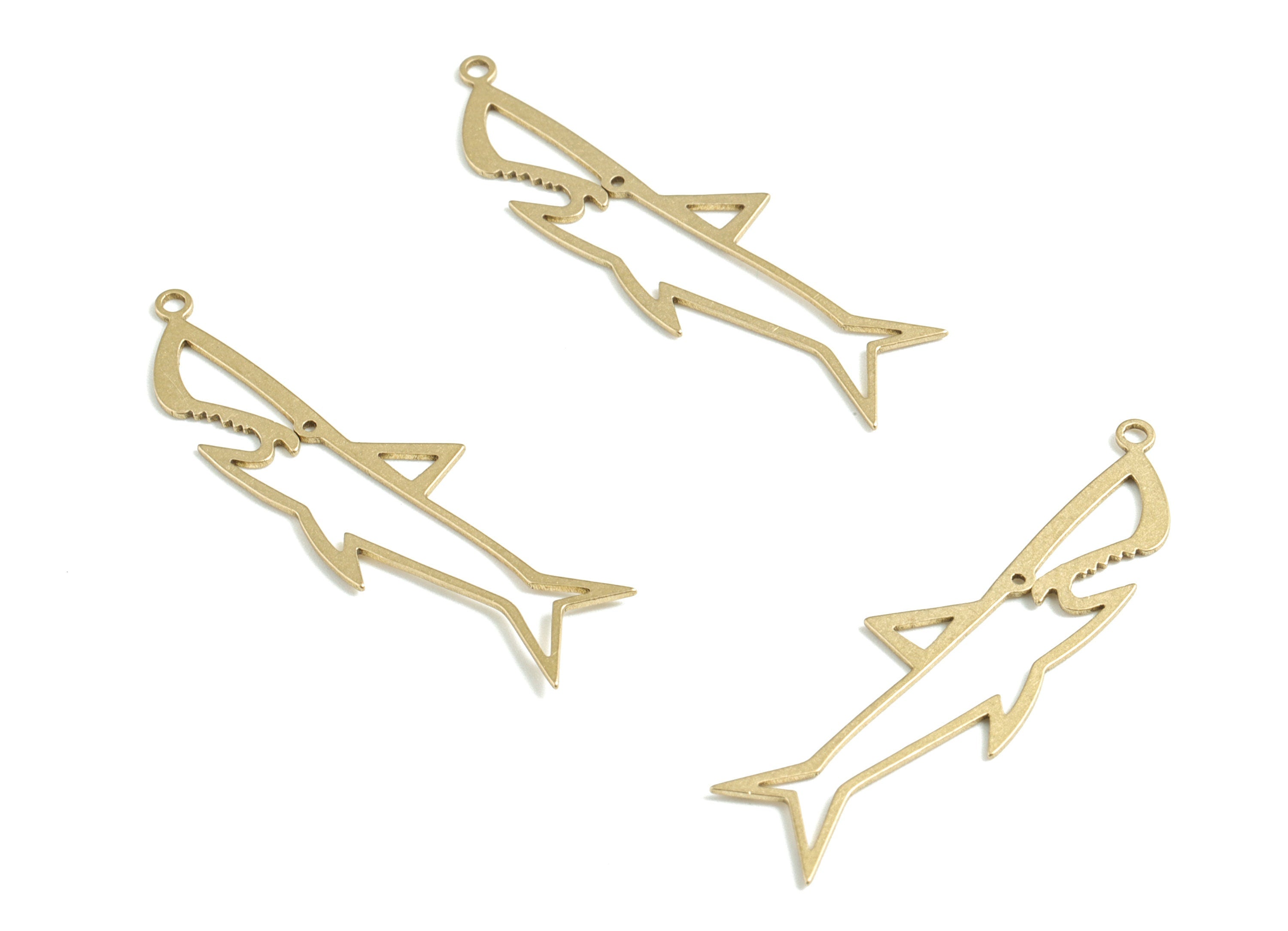 Brass Fish Earring Charms - Raw Brass Shark Pendant - Earrings Finding - Jewelry Supplies - 37.32x10.95x0.59mm - PPM3152 - DOMEDBAZAAR