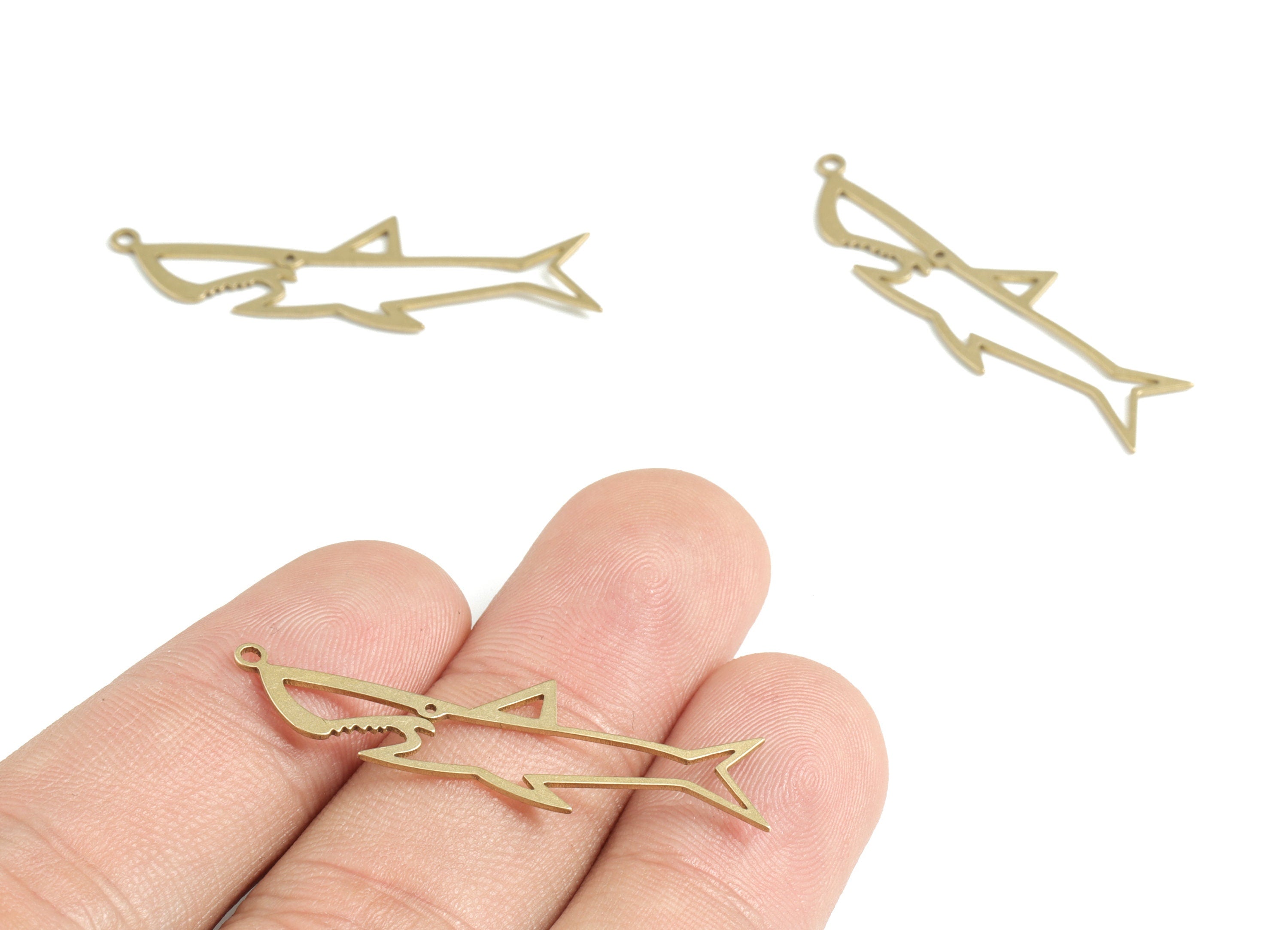 Brass Fish Earring Charms - Raw Brass Shark Pendant - Earrings Finding - Jewelry Supplies - 37.32x10.95x0.59mm - PPM3152 - DOMEDBAZAAR