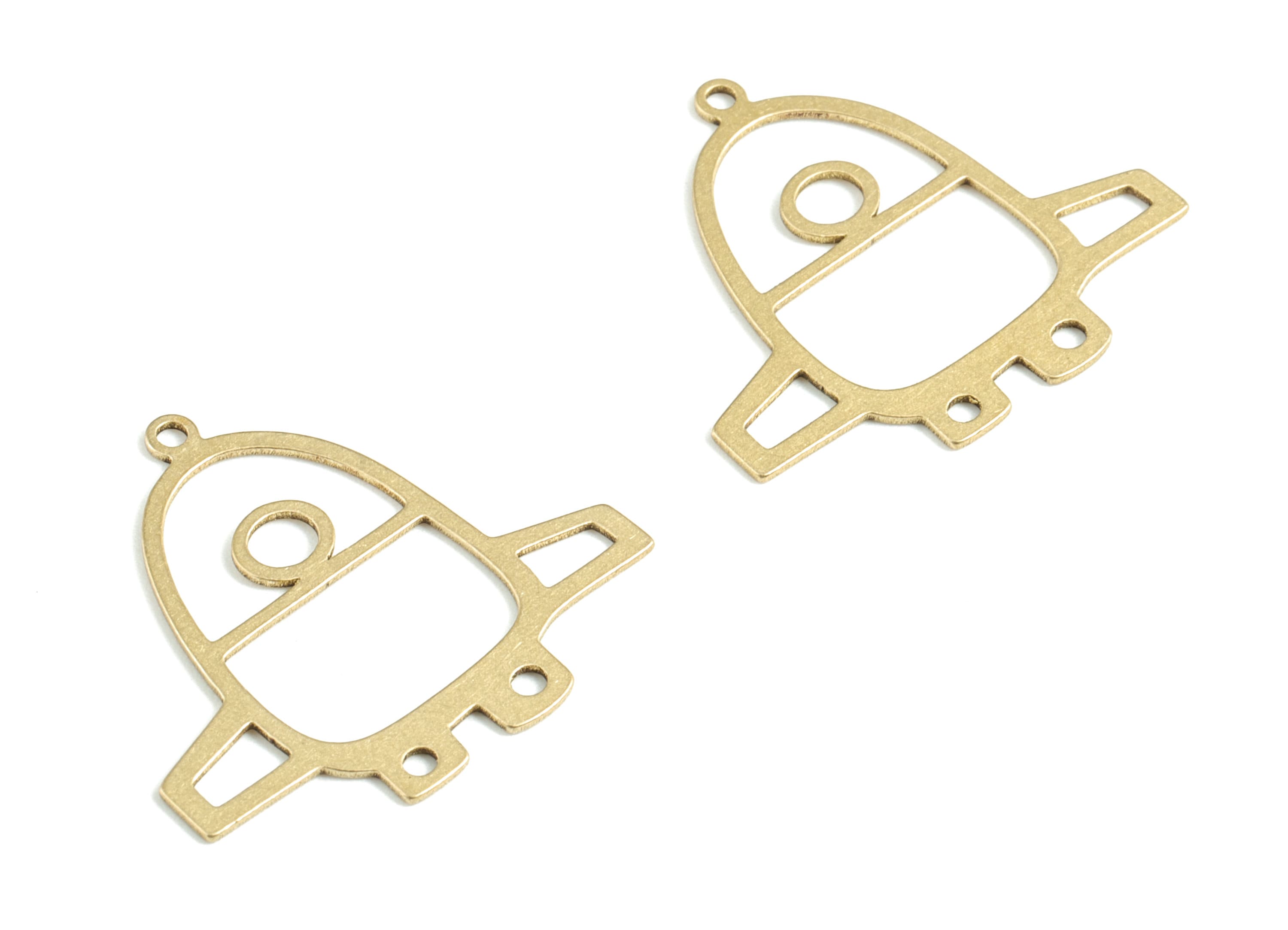 Brass Space Shuttle Earring Charm - Raw Brass Mini Space Shuttle Pendant - Earrings Finding - Jewelry Supplies - 25.05x22.9x0.59mm - PPM3157 - DOMEDBAZAAR