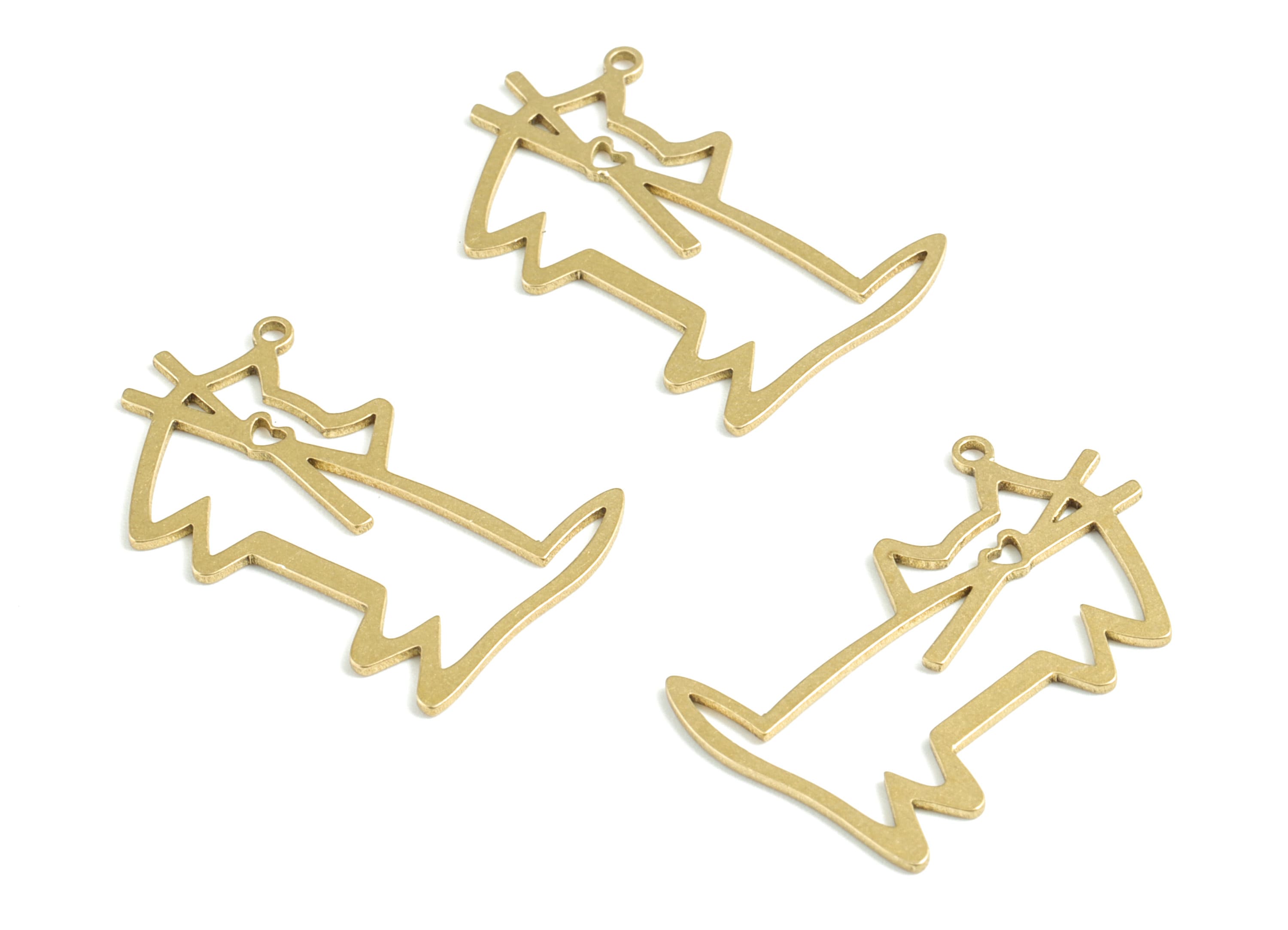 Brass Cat Earring Charms - Raw Brass Cat Pendant - Earrings Finding - Jewelry Supplies - 28.76x18.11x0.86mm - PPM3139 - DOMEDBAZAAR