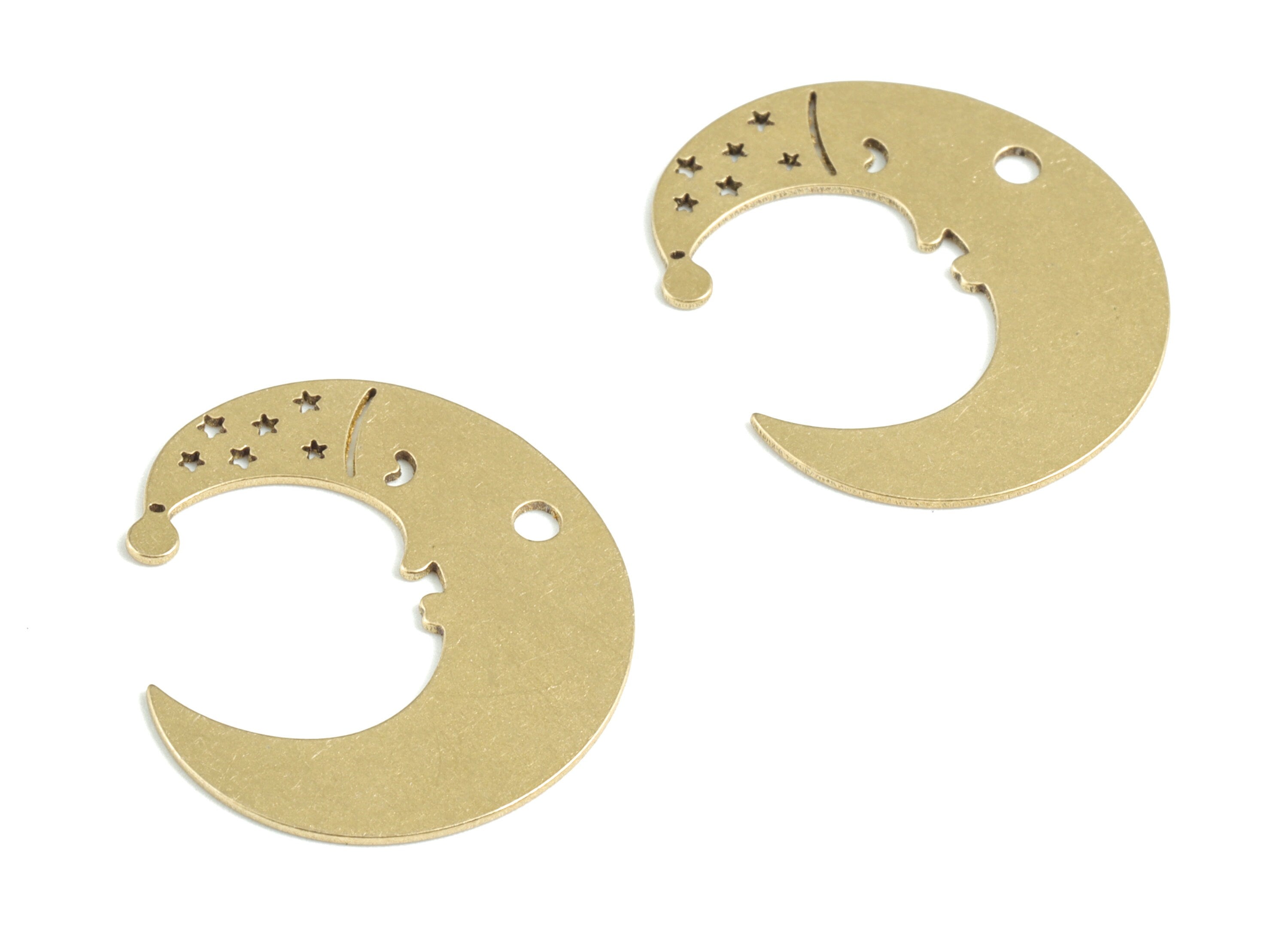 Brass Sleepy Crescent Earring Charms - Raw Brass Sleeping Moon Pendant - Earrings Finding - Jewelry Supplies - 24.98x21.46x0.62mm - PPM3163 - DOMEDBAZAAR