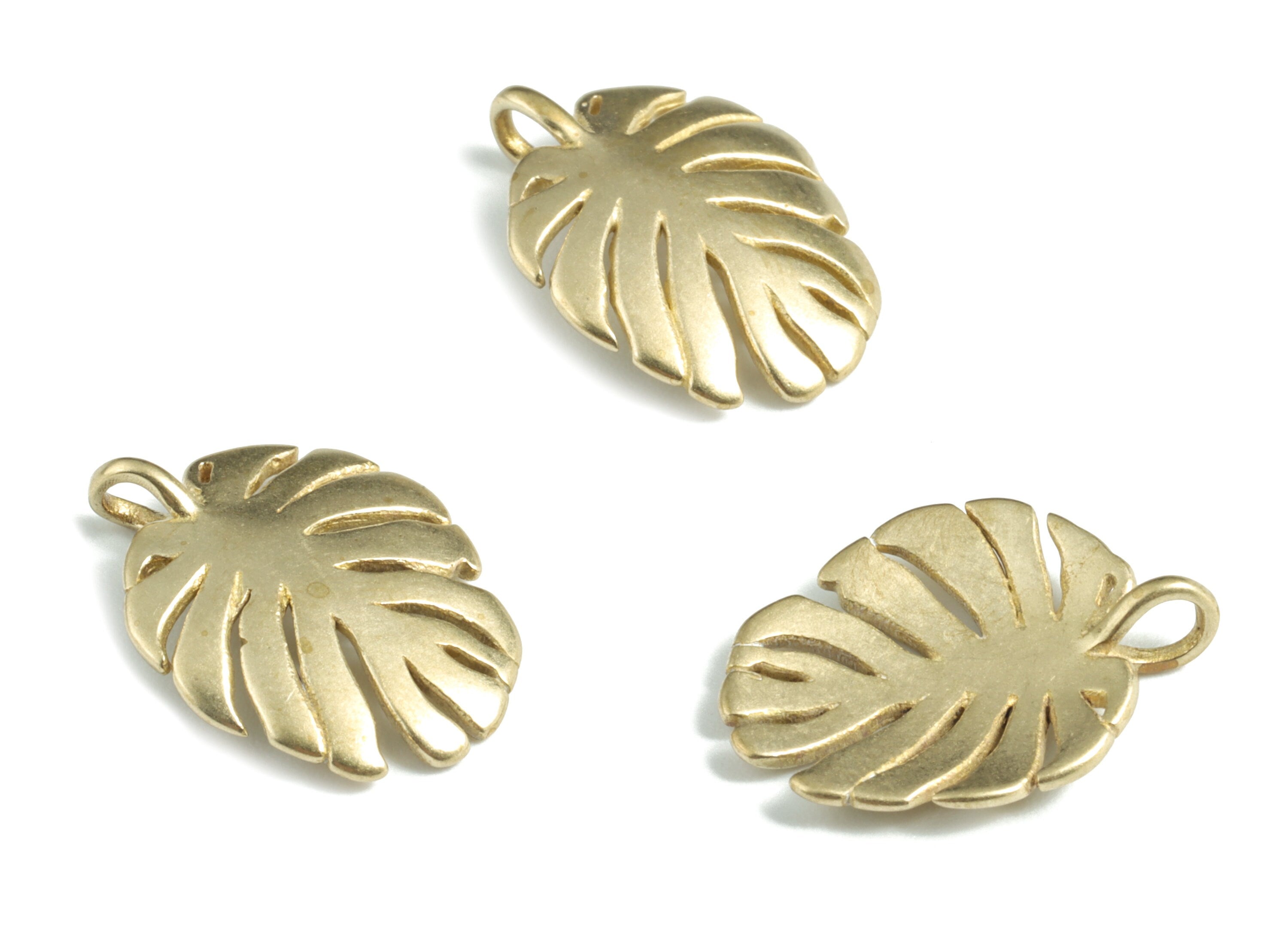 Brass Monstera Leaf Earring Charms - Raw Brass Monstera Pendant - Earring Findings - Jewellery Supplies - 18.95x14.43x4.09mm - PP3581 - DOMEDBAZAAR