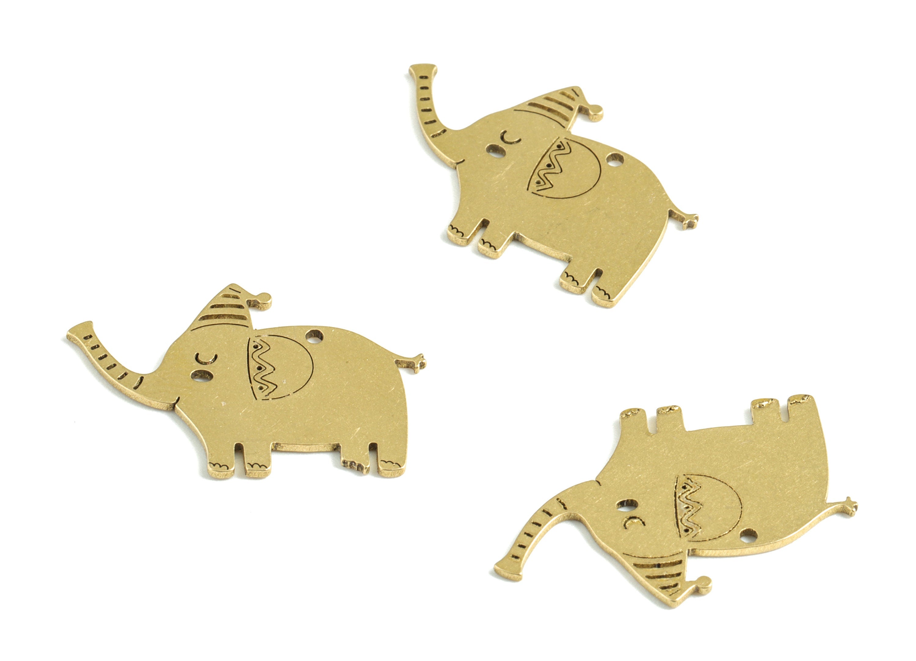 Brass Elephant Earring Charms - Raw Brass Wire Elephant Pendant - Earrings Finding - Jewelry Supplies - 24.75x16.69x0.83mm - PPM3112 - DOMEDBAZAAR