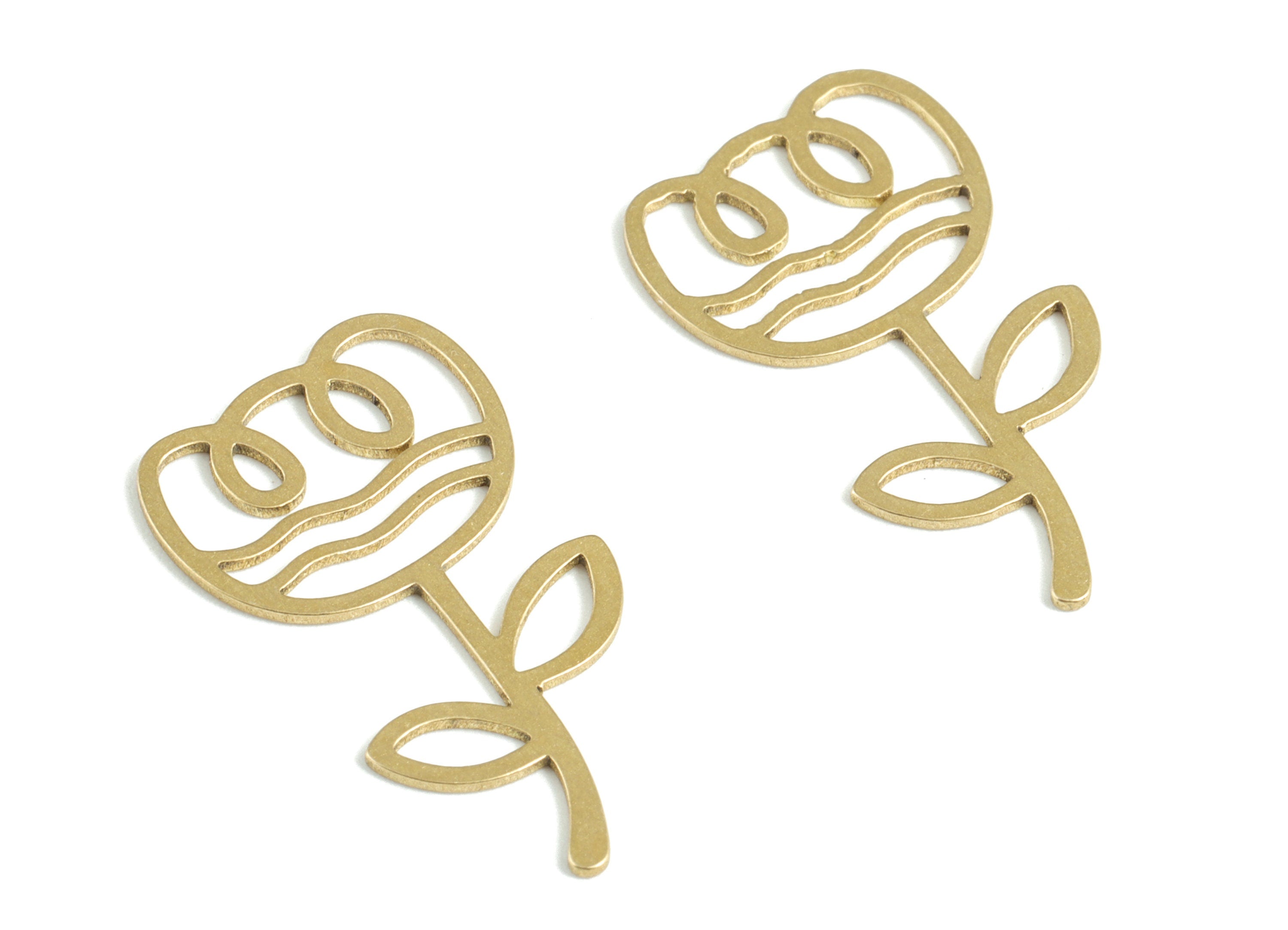 Brass Flower Earring Charms - Raw Brass Flower Pendant - Earrings Finding - Jewelry Supplies - 23.83x13.89x0.6mm - PPM3137 - DOMEDBAZAAR