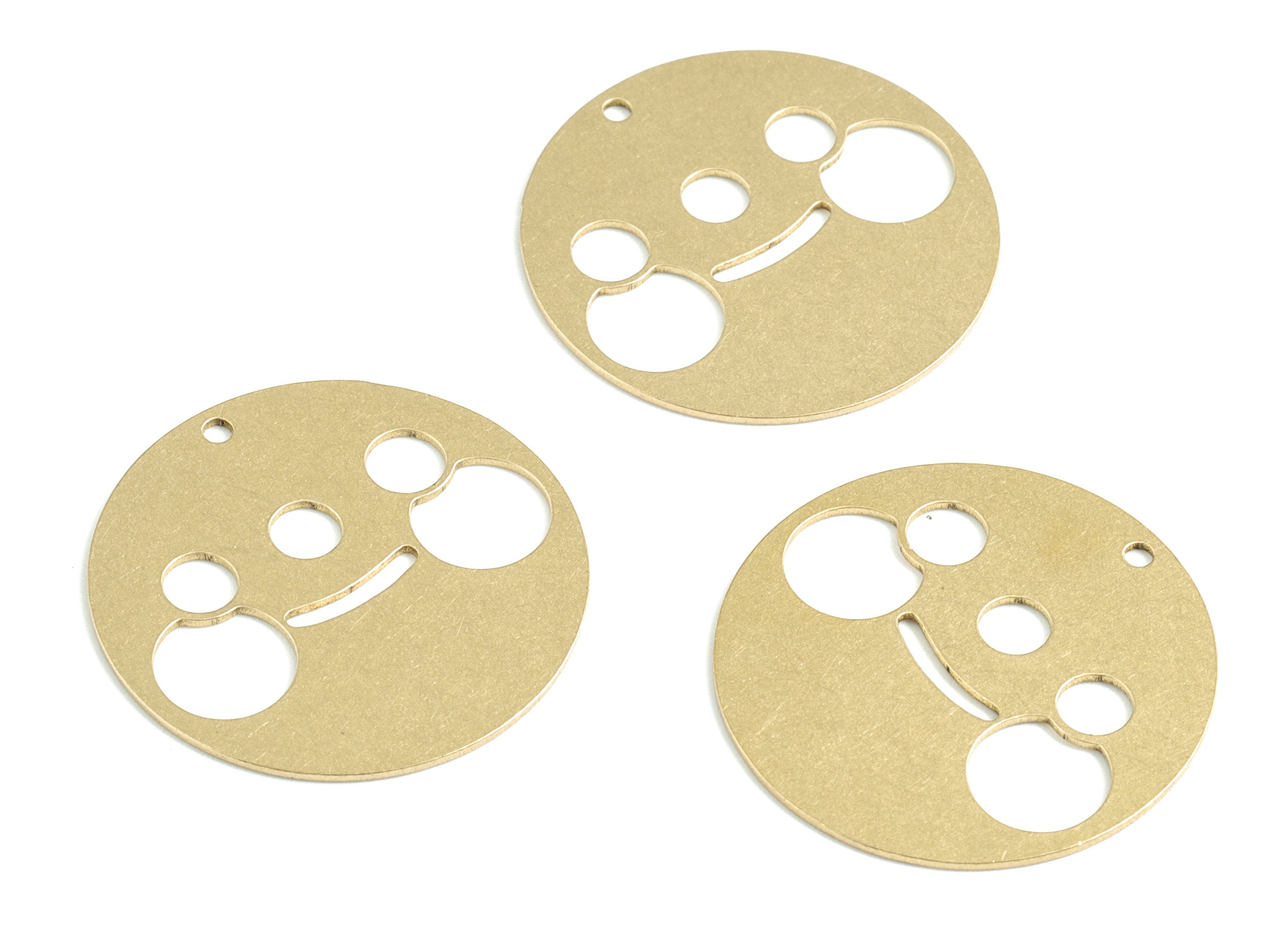 Brass Round Smile Earring Charms - Raw Brass Fat Smiley Circle Pendant - Earrings Finding - Jewelry Supplies - 25.12x25.12x0.59mm - PPM3154 - DOMEDBAZAAR