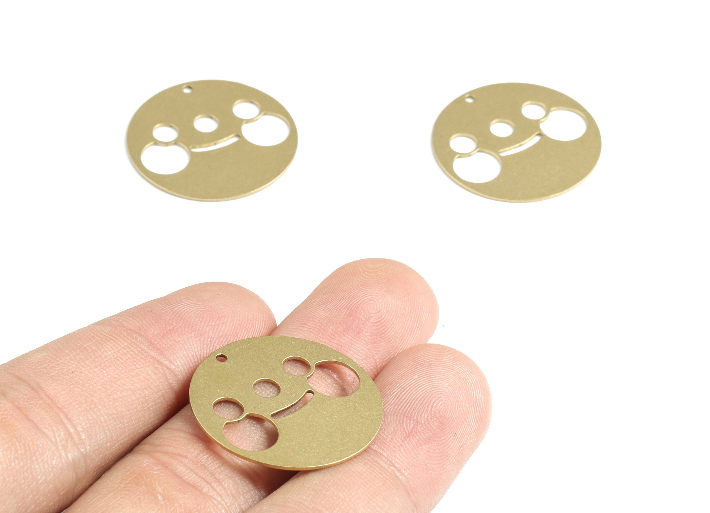 Brass Round Smile Earring Charms - Raw Brass Fat Smiley Circle Pendant - Earrings Finding - Jewelry Supplies - 25.12x25.12x0.59mm - PPM3154 - DOMEDBAZAAR