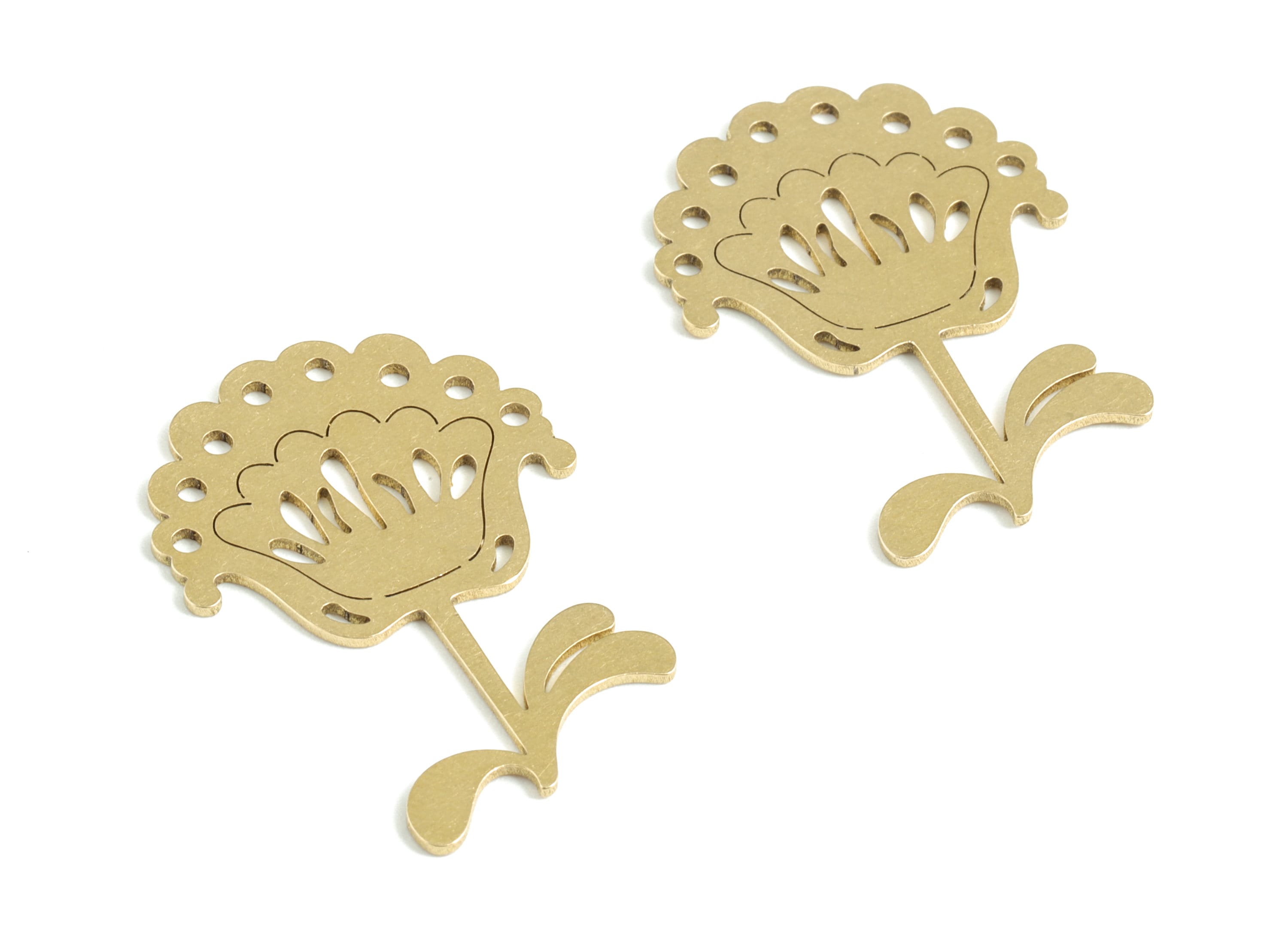 Brass Flower Earring Charms - Raw Brass Flower Pendant - Earrings Finding - Jewelry Supplies - 30.89x22.08x0.86mm - PPM3136 - DOMEDBAZAAR
