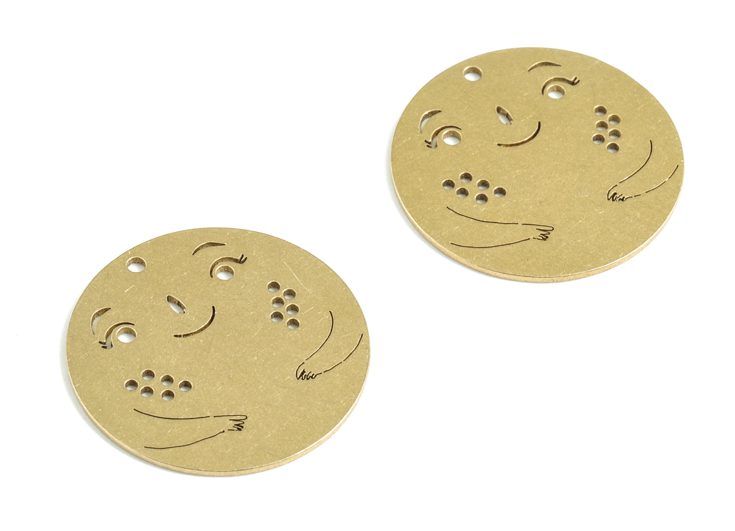 Brass Round Face Earring Charms - Raw Brass Circle Face Pendant - Earrings Finding - Jewelry Supplies - 24.97x24.97x0.83mm - PPM3115 - DOMEDBAZAAR