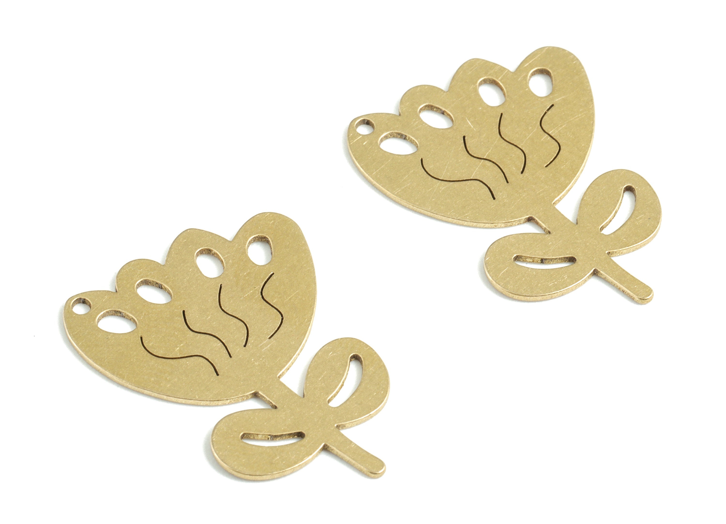 Brass Flower Earring Charms - Raw Brass Flower Pendant - Earrings Finding - Jewelry Supplies - 23.91x17.93x0.94mm - PPM3164 - DOMEDBAZAAR
