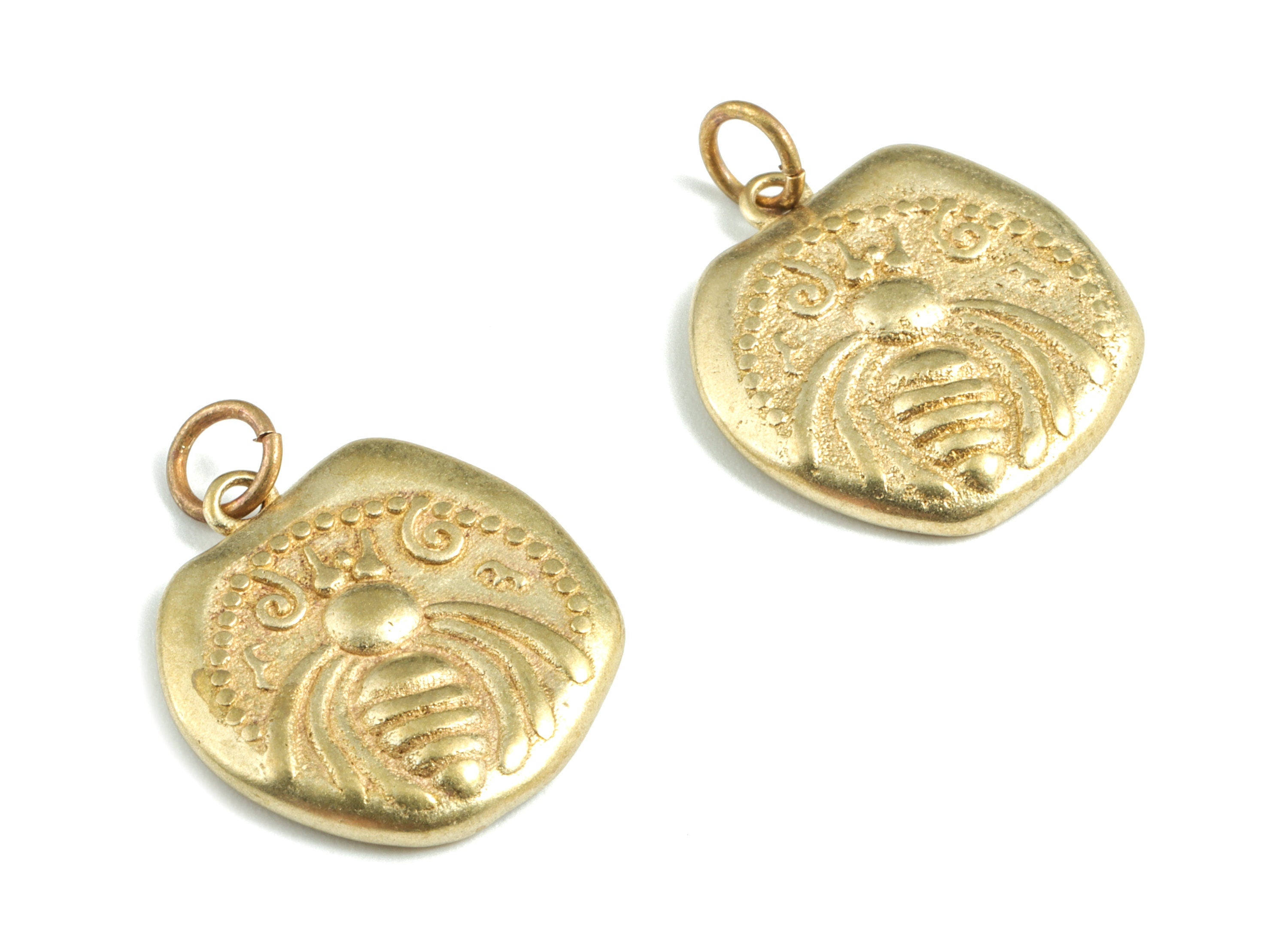 Brass Insect Apple Earring Charms - Raw Brass Apple Insect Pendant - Earring Findings - Jewelry Supplies - 22.24x17.56x3.3mm - PP3597 - DOMEDBAZAAR