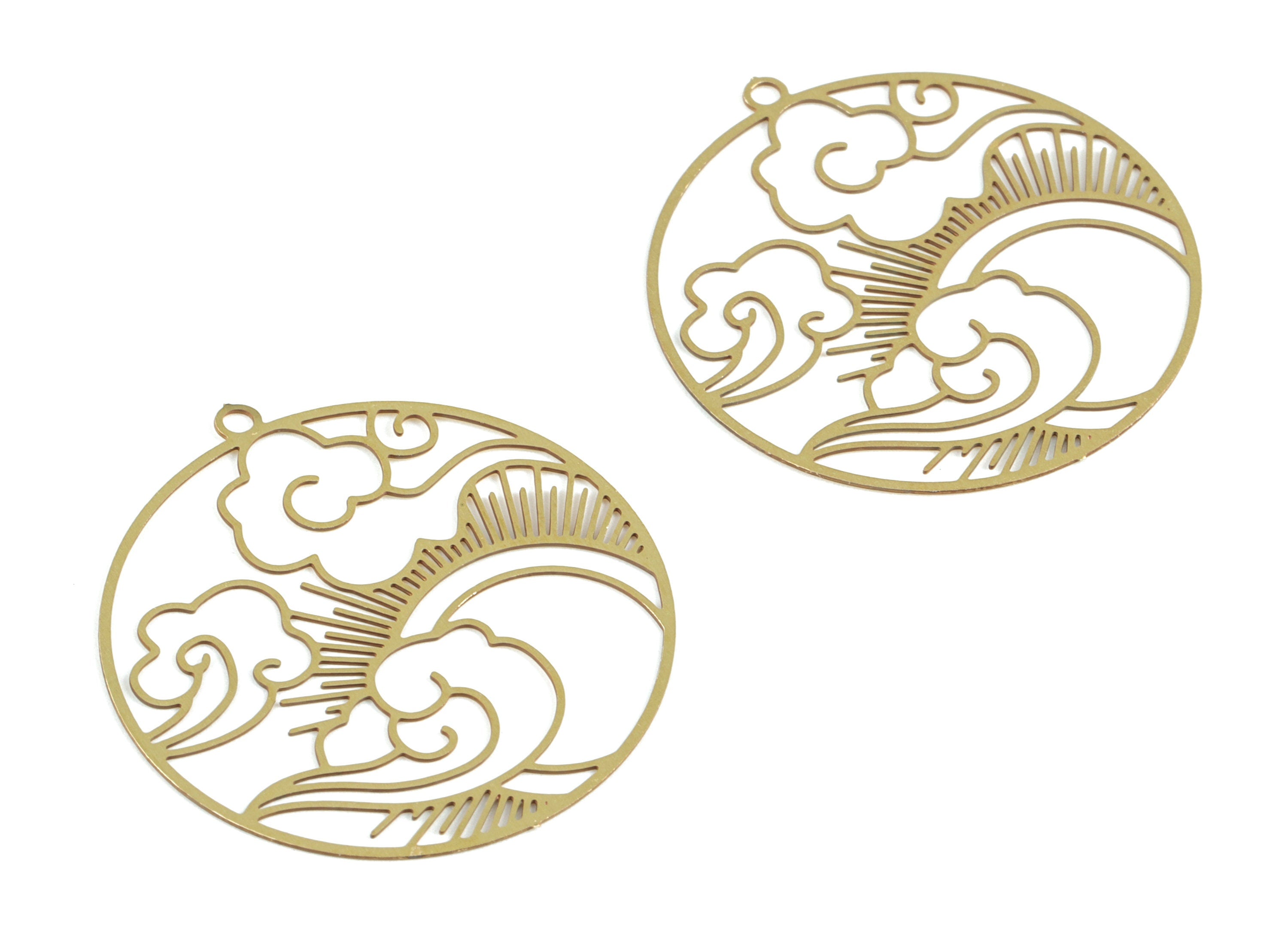 Brass Cloud Sun Earring Charms - Raw Brass Sun Clouds Round Pendant - Earring Findings - Jewelry Supplies - 32.08x29.85x0.29mm - JJB6289 - DOMEDBAZAAR