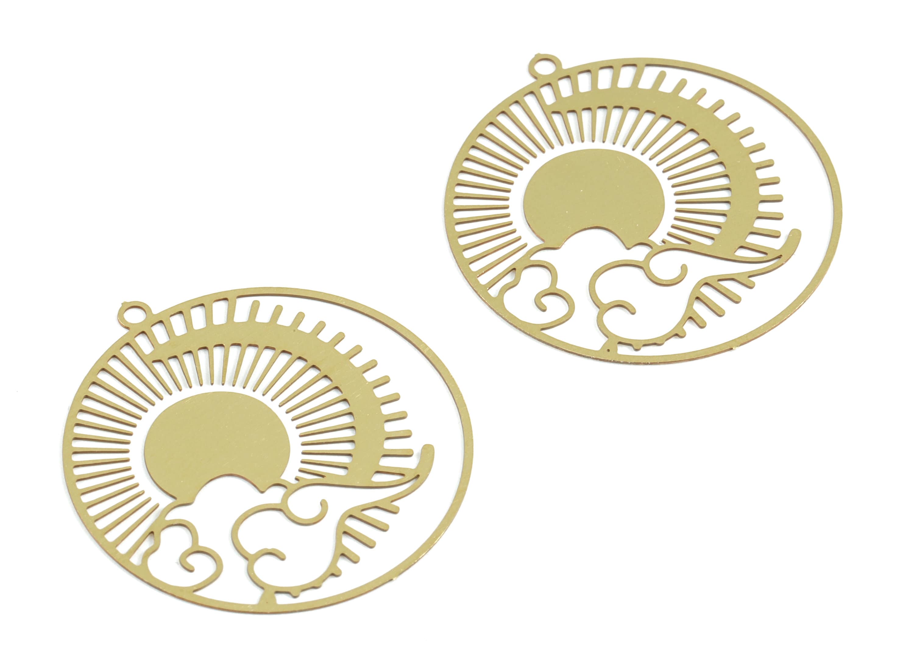 Brass Cloud Sun Circle Earring Charms - Raw Brass  Sun Clouds Round Pendant - Earring Findings - Jewelry Supplies - 30x27.6x0.29mm - JJB6294 - DOMEDBAZAAR