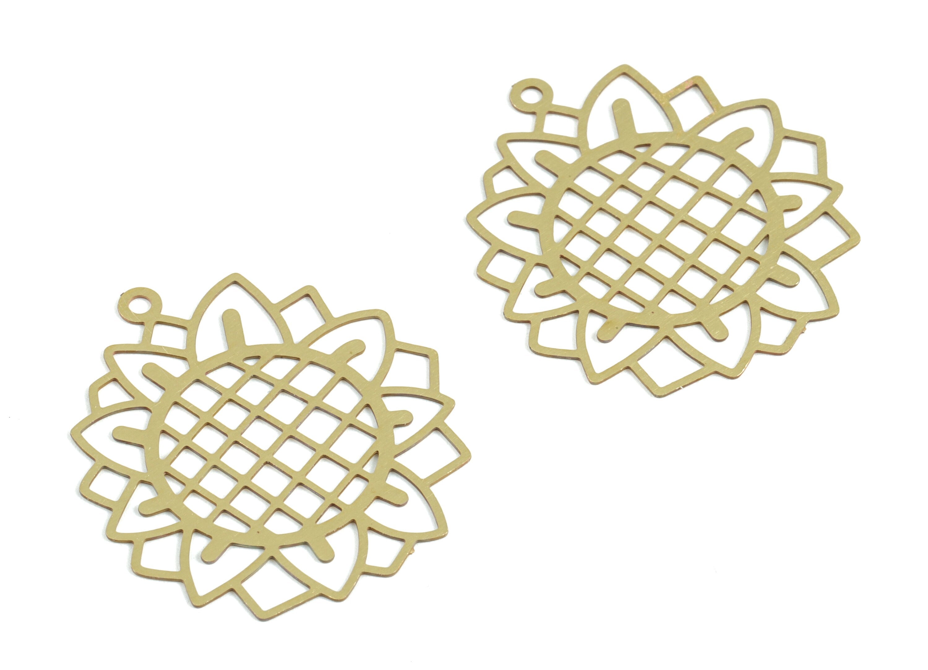 Brass Flower Earring Charms - Raw Brass Flower Pendant - Earring Findings - Jewelry Supplies - 26.05x23.29x0.3mm - JJB6300 - DOMEDBAZAAR
