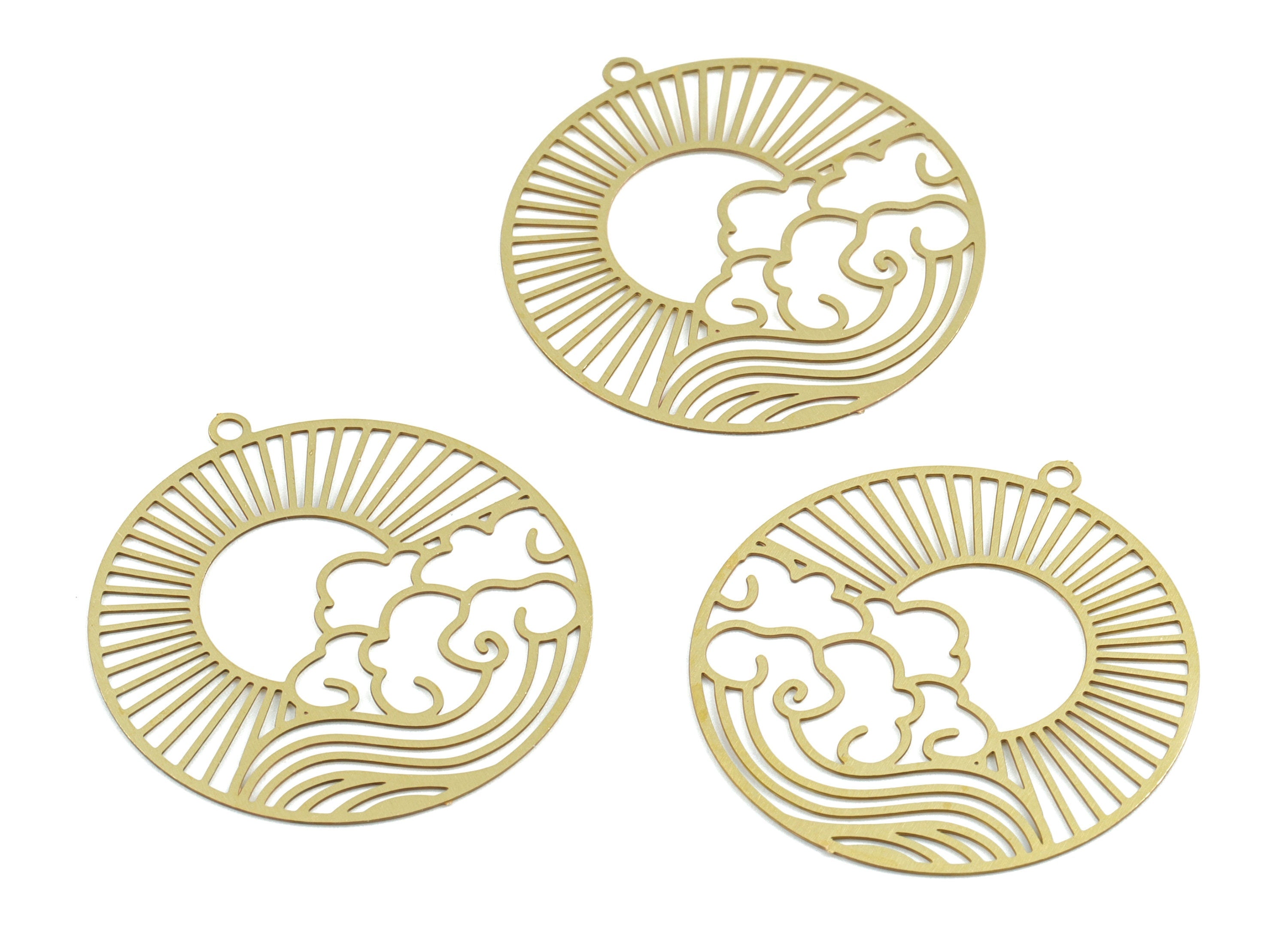 Brass Cloud Sun Circle Earring Charms - Raw Brass  Sun Clouds Round Pendant - Earring Findings - Jewelry Supplies - 32x29.92x0.3mm - JJB6277 - DOMEDBAZAAR
