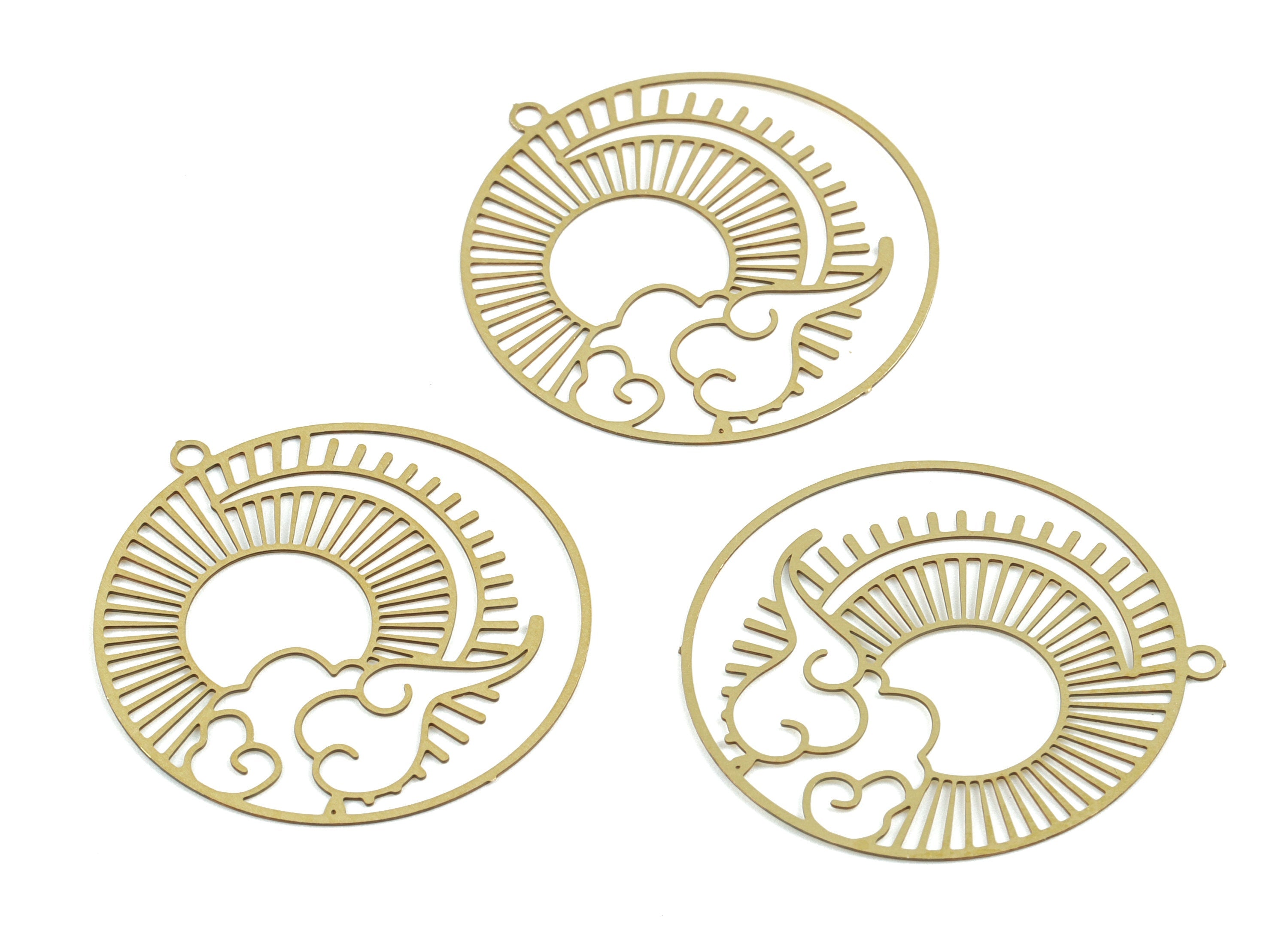 Brass Cloud Sun Moon Earring Charm - Raw Brass Sun Clouds Crescent Round Pendant - Jewelry Supplies - 32.09x29.65x0.3mm - JJB6286 - DOMEDBAZAAR
