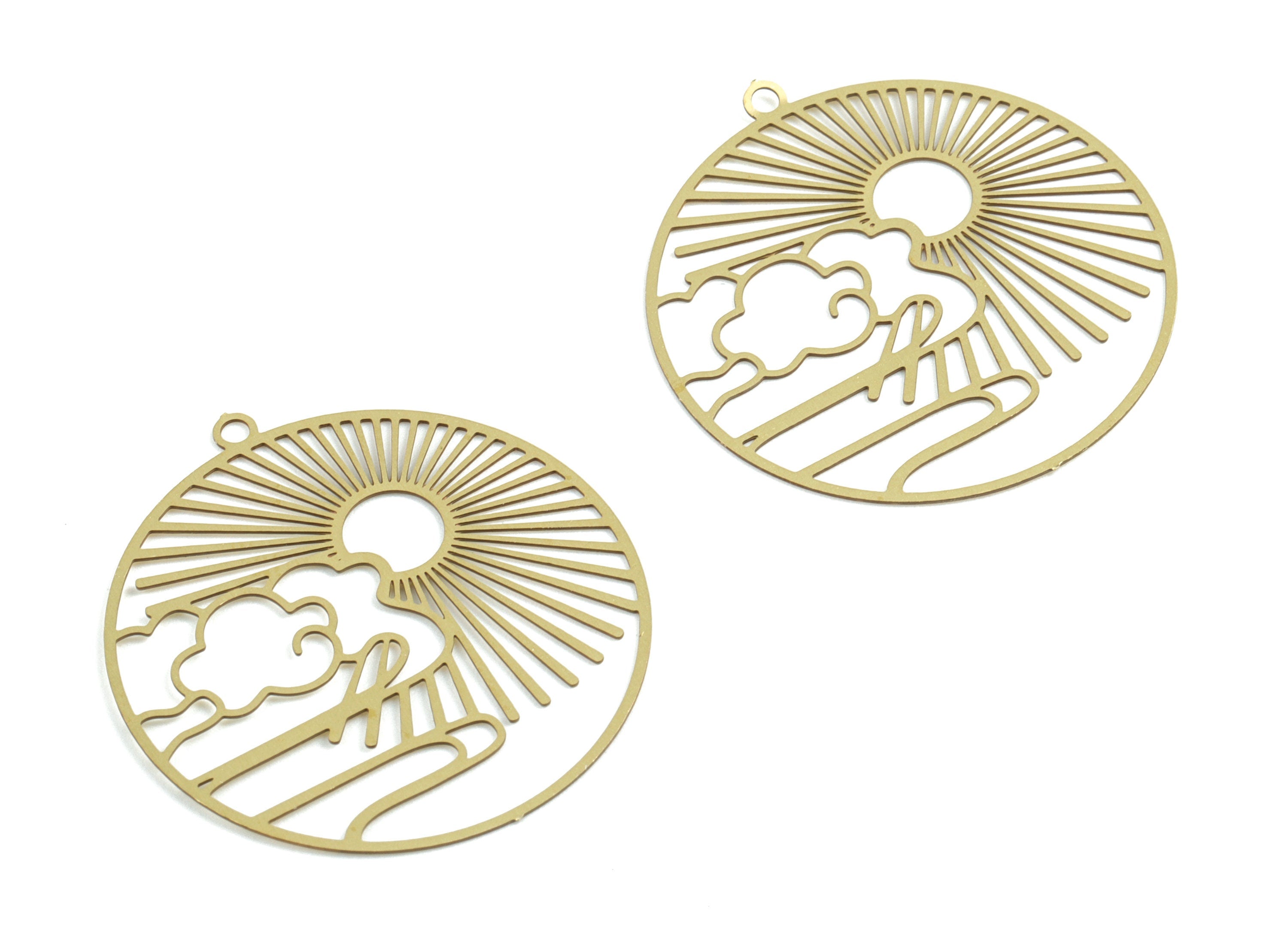 Brass Cloud Sun Circle Earring Charms - Raw Brass Sun Clouds Round Pendant - Earring Findings - Jewelry Supplies - 32x29.8x0.29mm - JJB6287 - DOMEDBAZAAR
