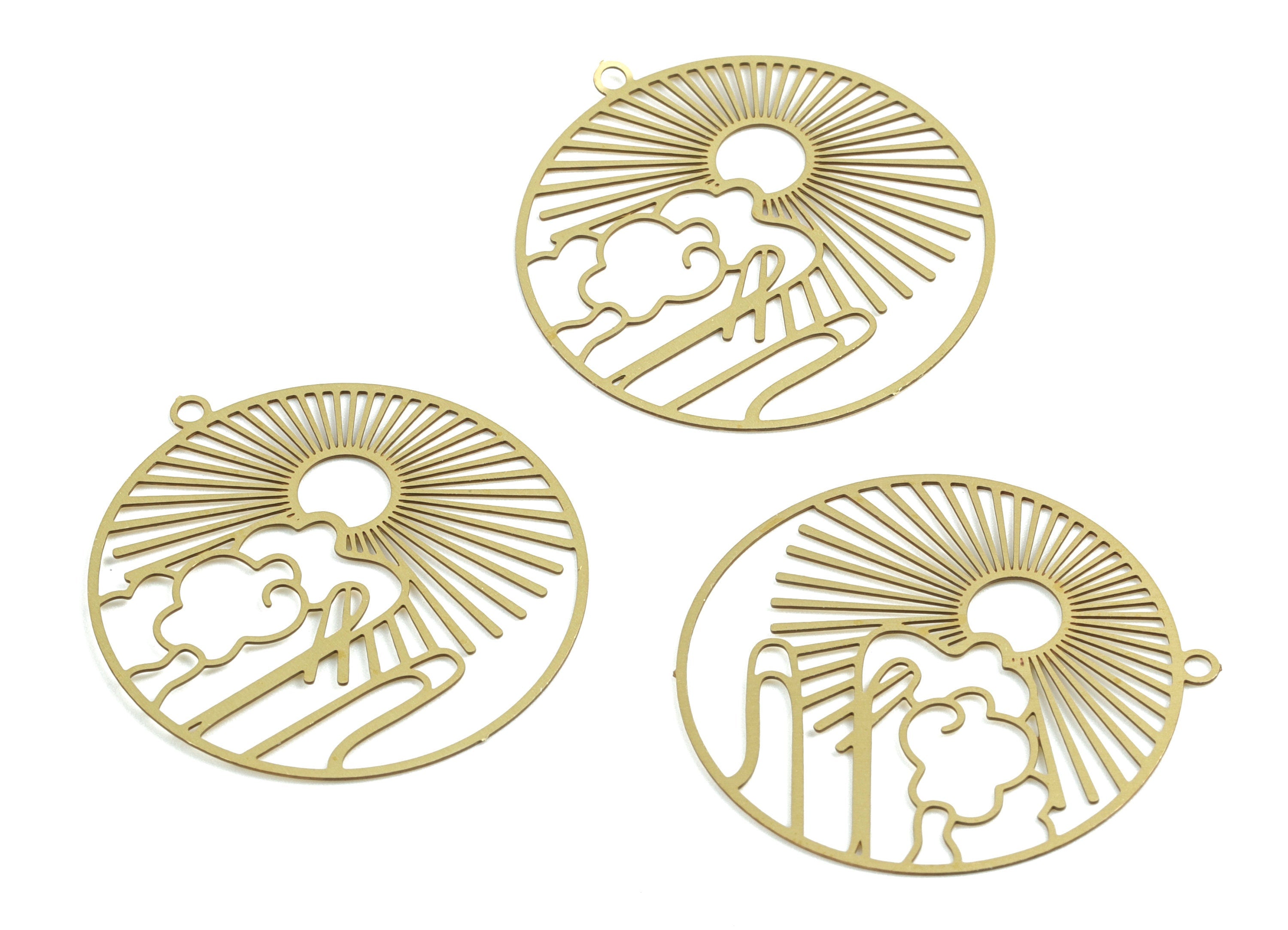 Brass Cloud Sun Circle Earring Charms - Raw Brass Sun Clouds Round Pendant - Earring Findings - Jewelry Supplies - 32x29.8x0.29mm - JJB6287 - DOMEDBAZAAR