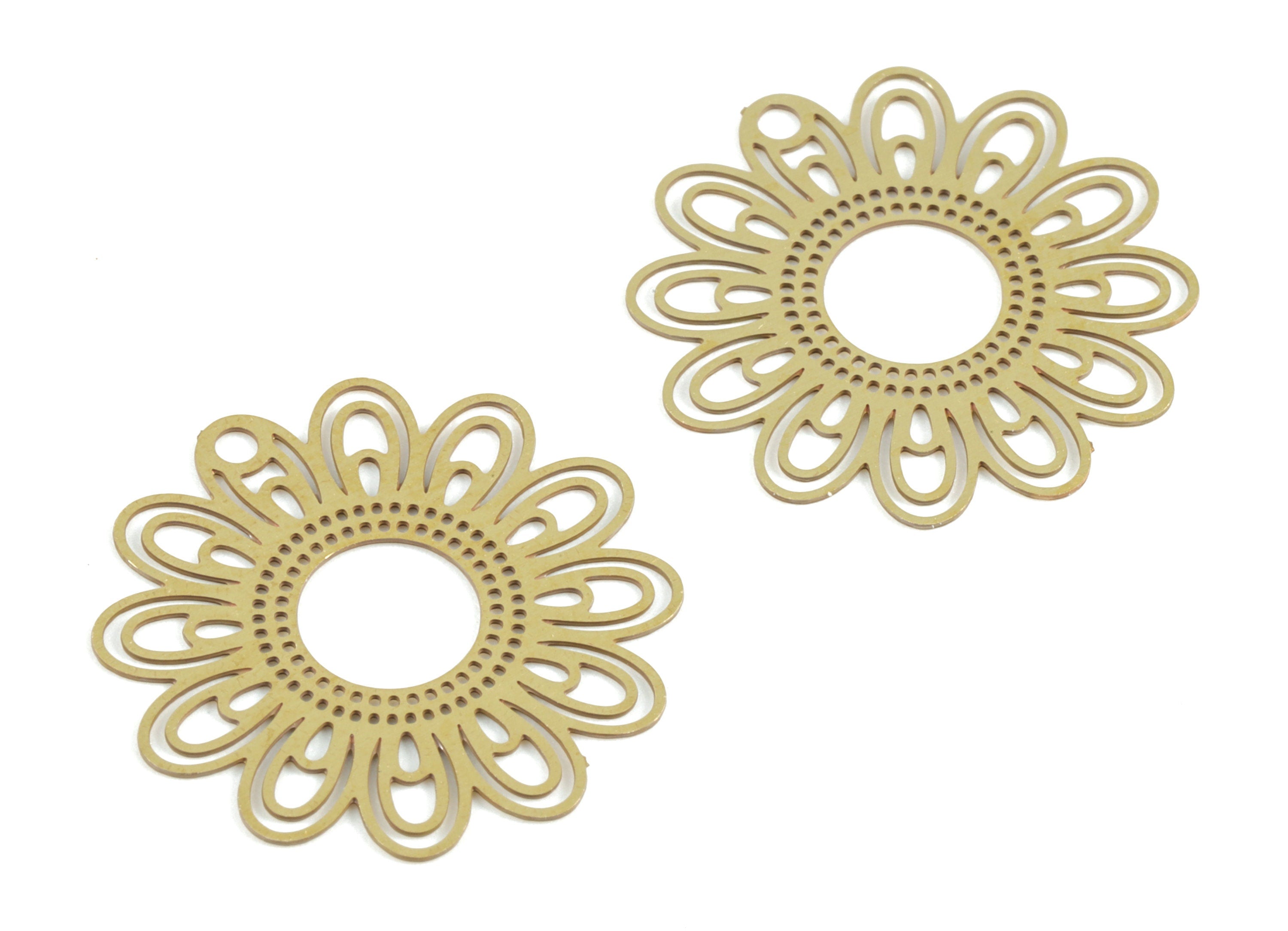 Brass Round Flower Earring Charms - Raw Brass Circle Flower Pendant - Earring Findings - Jewelry Supplies - 19.28x19.28x0.3mm - JJC11769 - DOMEDBAZAAR