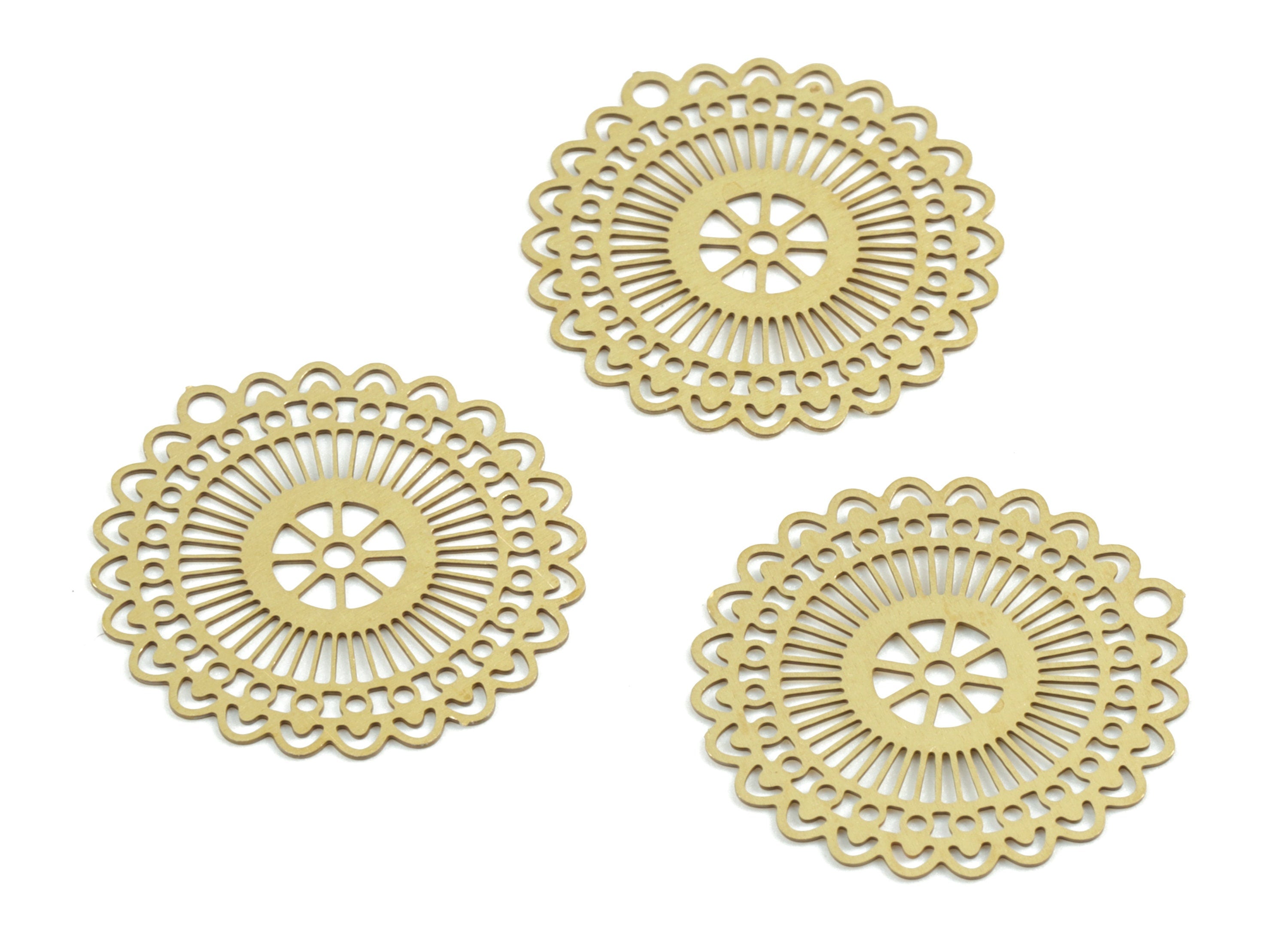 Brass Round Flower Earring Charms - Raw Brass Circle Flower Pendant - Earring Findings - Jewelry Supplies - 20.22x19.61x0.3mm - JJC11766 - DOMEDBAZAAR