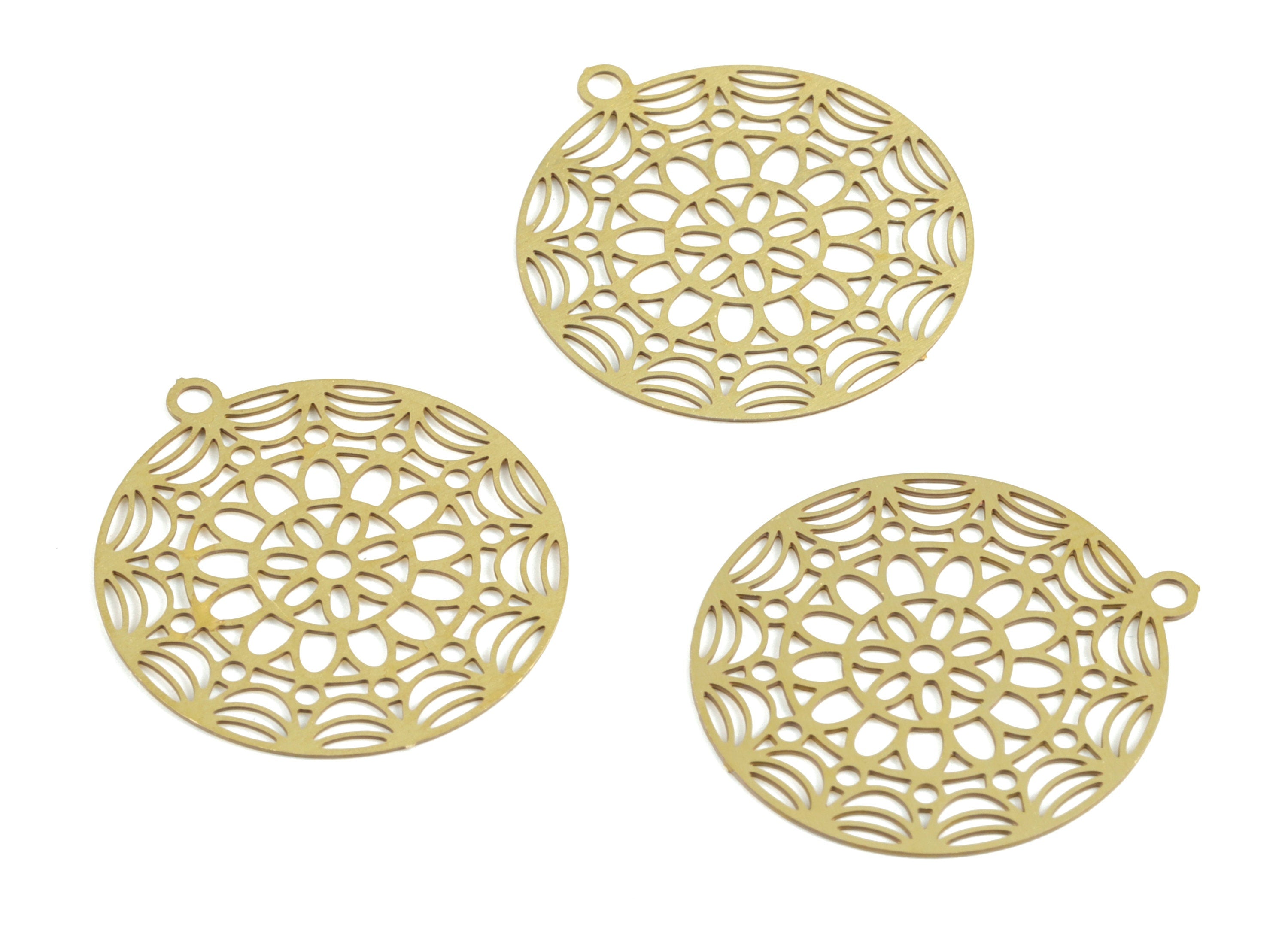 Brass Round Flower Earring Charms - Raw Brass Circle Flower Pendant - Earring Findings - Jewelry Supplies - 21.89x19.8x0.29mm - JJC11765 - DOMEDBAZAAR