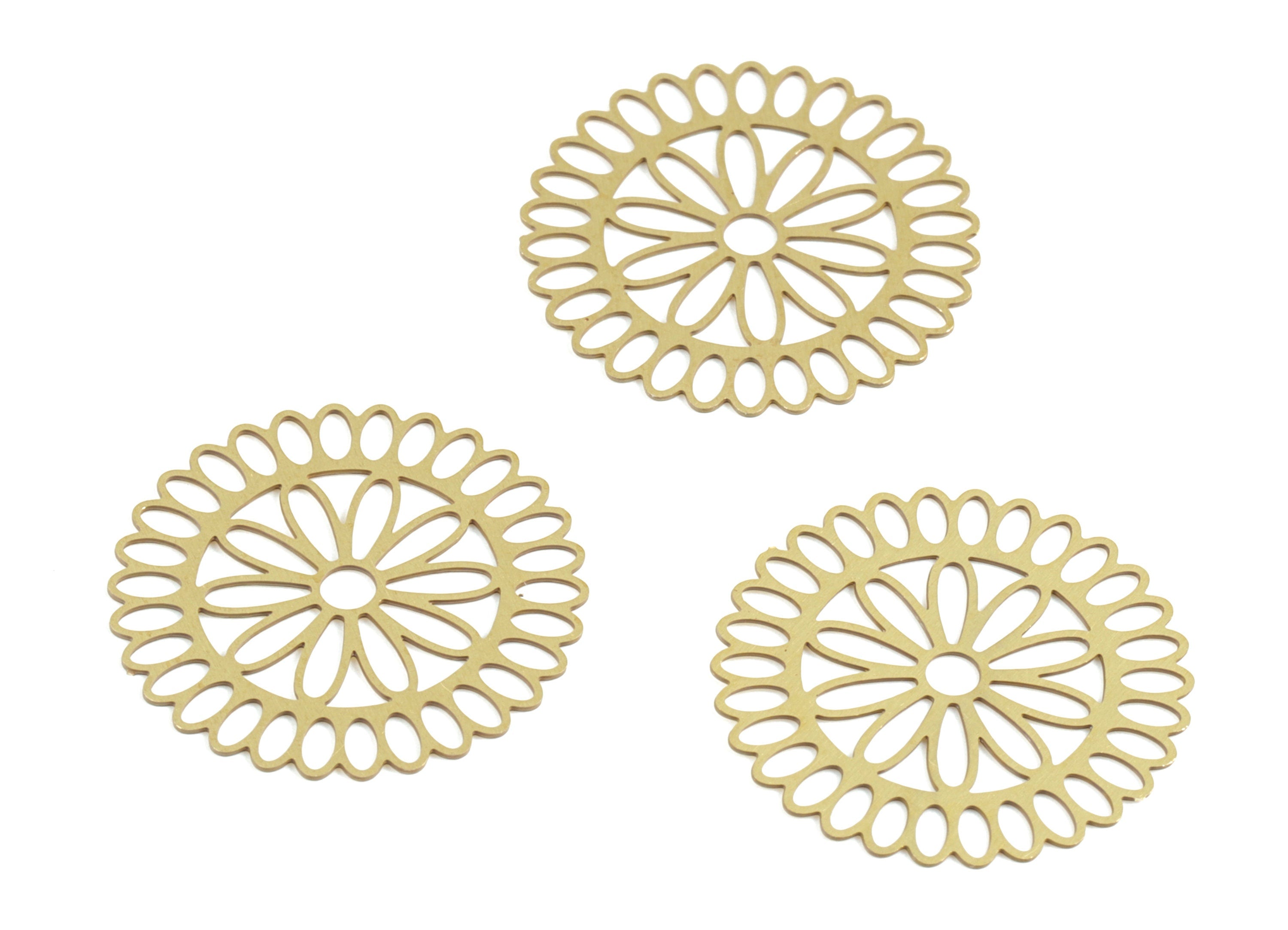Brass Round Flower Earring Charms - Raw Brass Circle Flower Pendant - Earring Findings - Jewelry Supplies - 19.87x19.87x0.3mm - JJC11760 - DOMEDBAZAAR