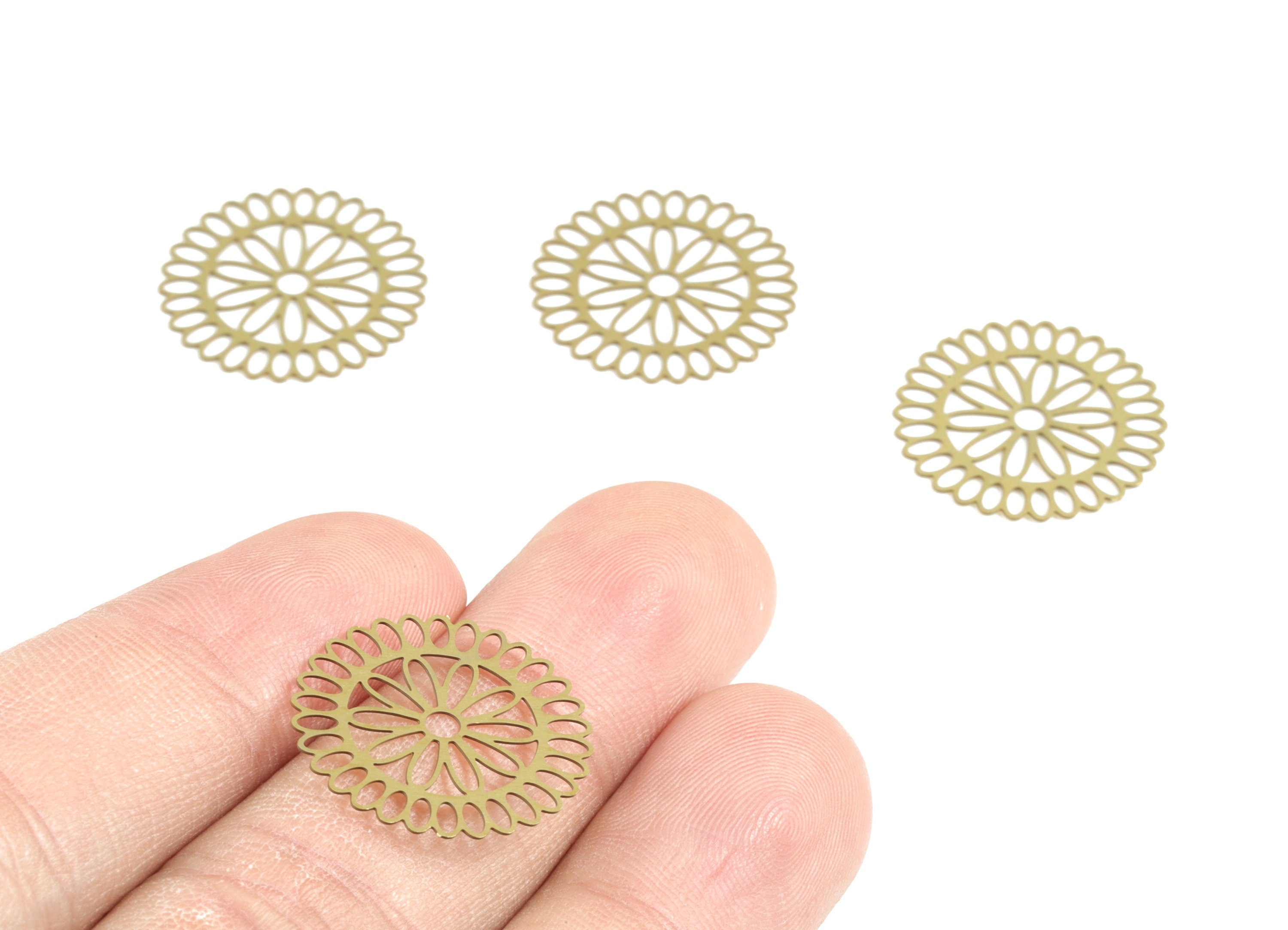Brass Round Flower Earring Charms - Raw Brass Circle Flower Pendant - Earring Findings - Jewelry Supplies - 19.87x19.87x0.3mm - JJC11760 - DOMEDBAZAAR