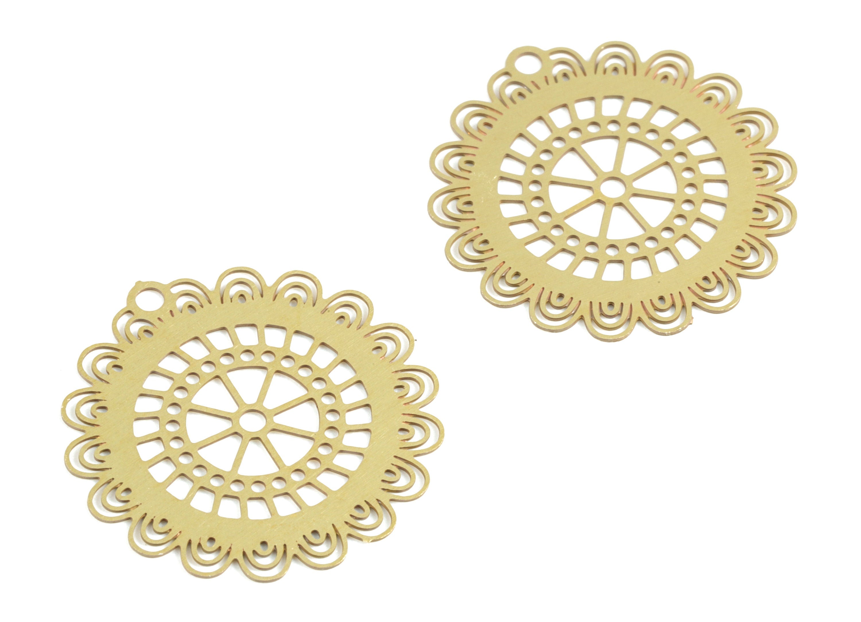 Brass Round Flower Earring Charms - Raw Brass Circle Flower Pendant - Earring Findings - Jewelry Supplies - 20.65x19.59x0.3mm - JJC11767 - DOMEDBAZAAR