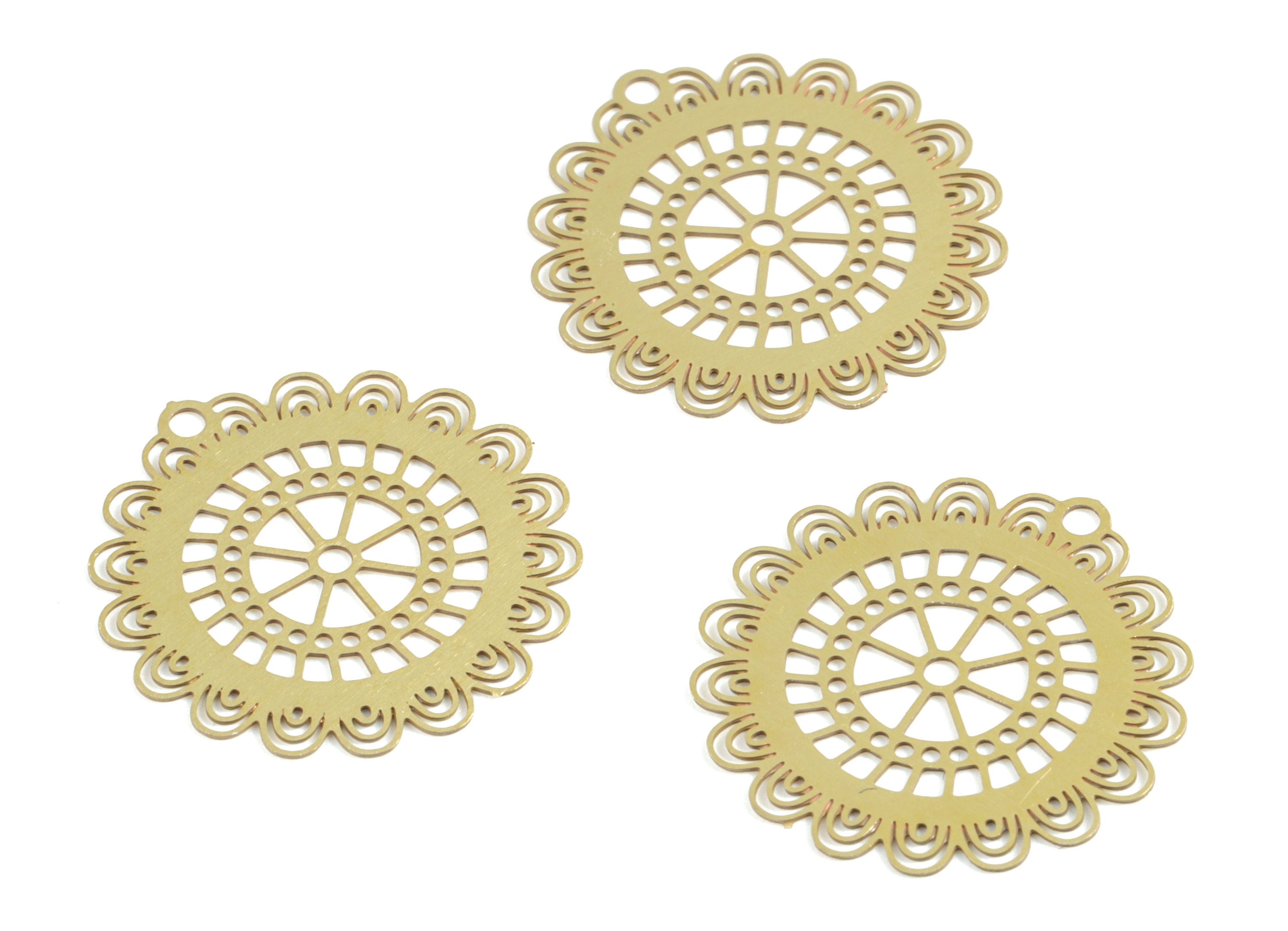 Brass Round Flower Earring Charms - Raw Brass Circle Flower Pendant - Earring Findings - Jewelry Supplies - 20.65x19.59x0.3mm - JJC11767 - DOMEDBAZAAR