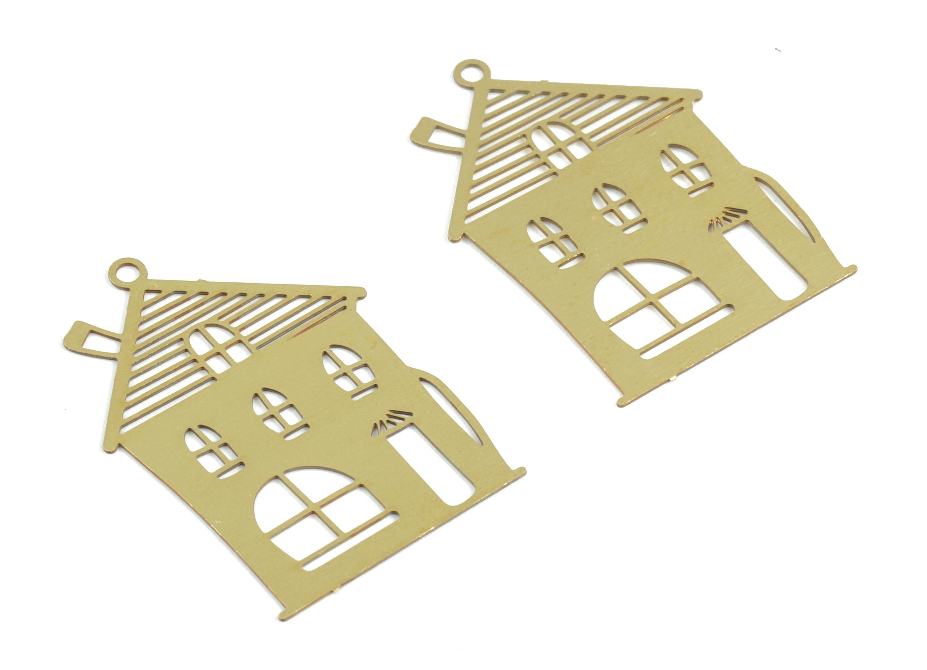 Raw Brass House Pendant – Home Earring charm – Jewelry Making Supplies – Brass House Earring Charm - 27.93× 20.19× 0.29mm - JJC11768 - DOMEDBAZAAR