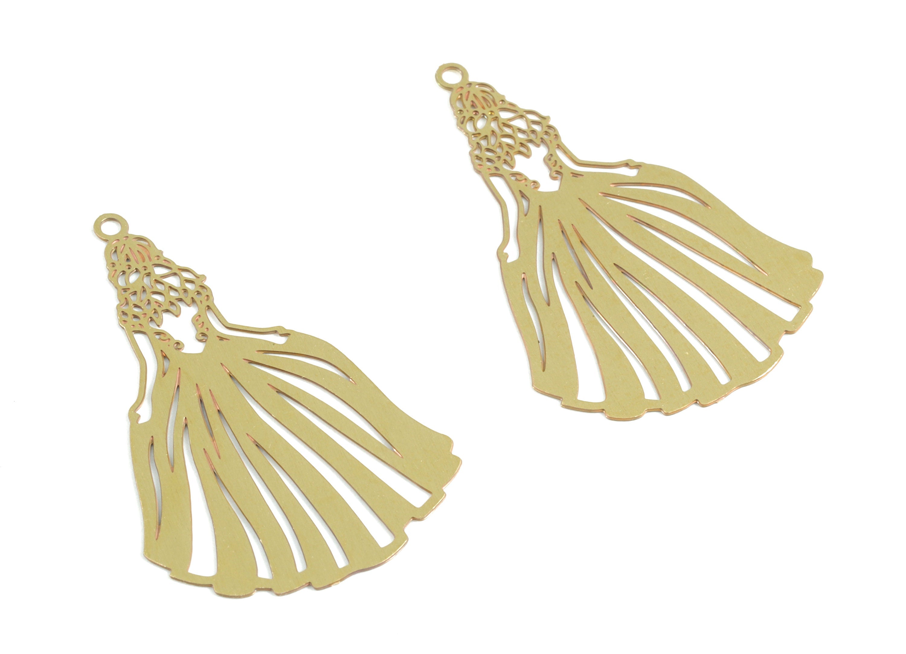 Brass Princess Earring Charms - Raw Brass Princess Pendant - Earring Findings - Jewelry Supplies - 32.4x21.27x0.3mm - JJC11786 - DOMEDBAZAAR