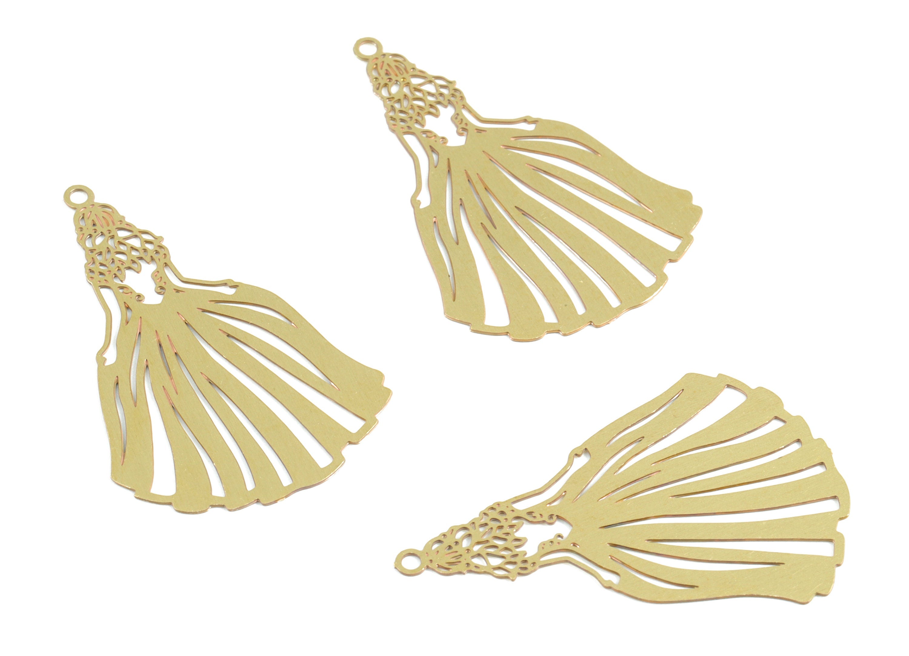 Brass Princess Earring Charms - Raw Brass Princess Pendant - Earring Findings - Jewelry Supplies - 32.4x21.27x0.3mm - JJC11786 - DOMEDBAZAAR