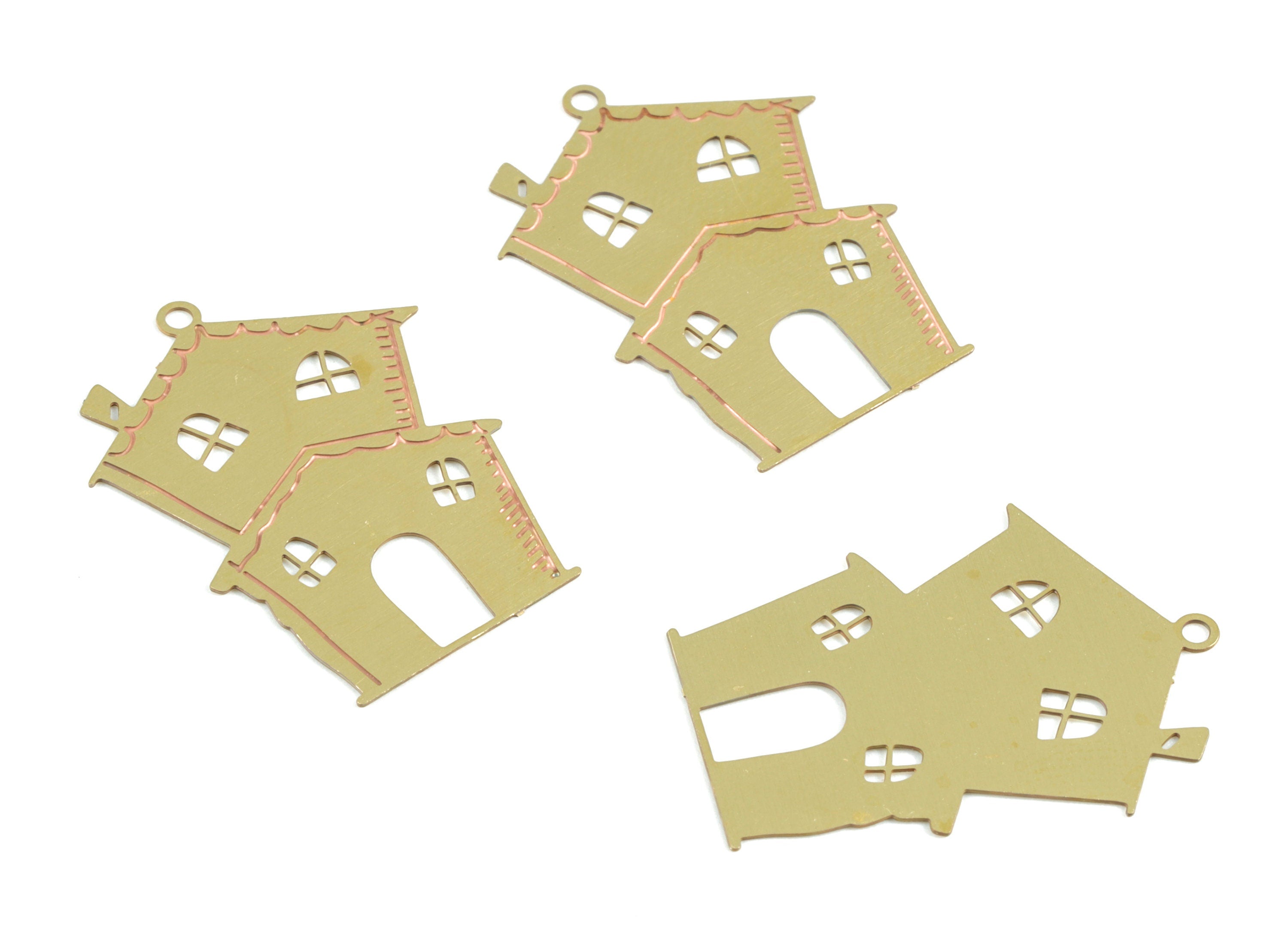 Brass House Earring Charms - Raw Brass Home Pendant - Earring Findings - Jewelry Supplies - 27.9x20.78x0.3mm - JJC11764 - DOMEDBAZAAR