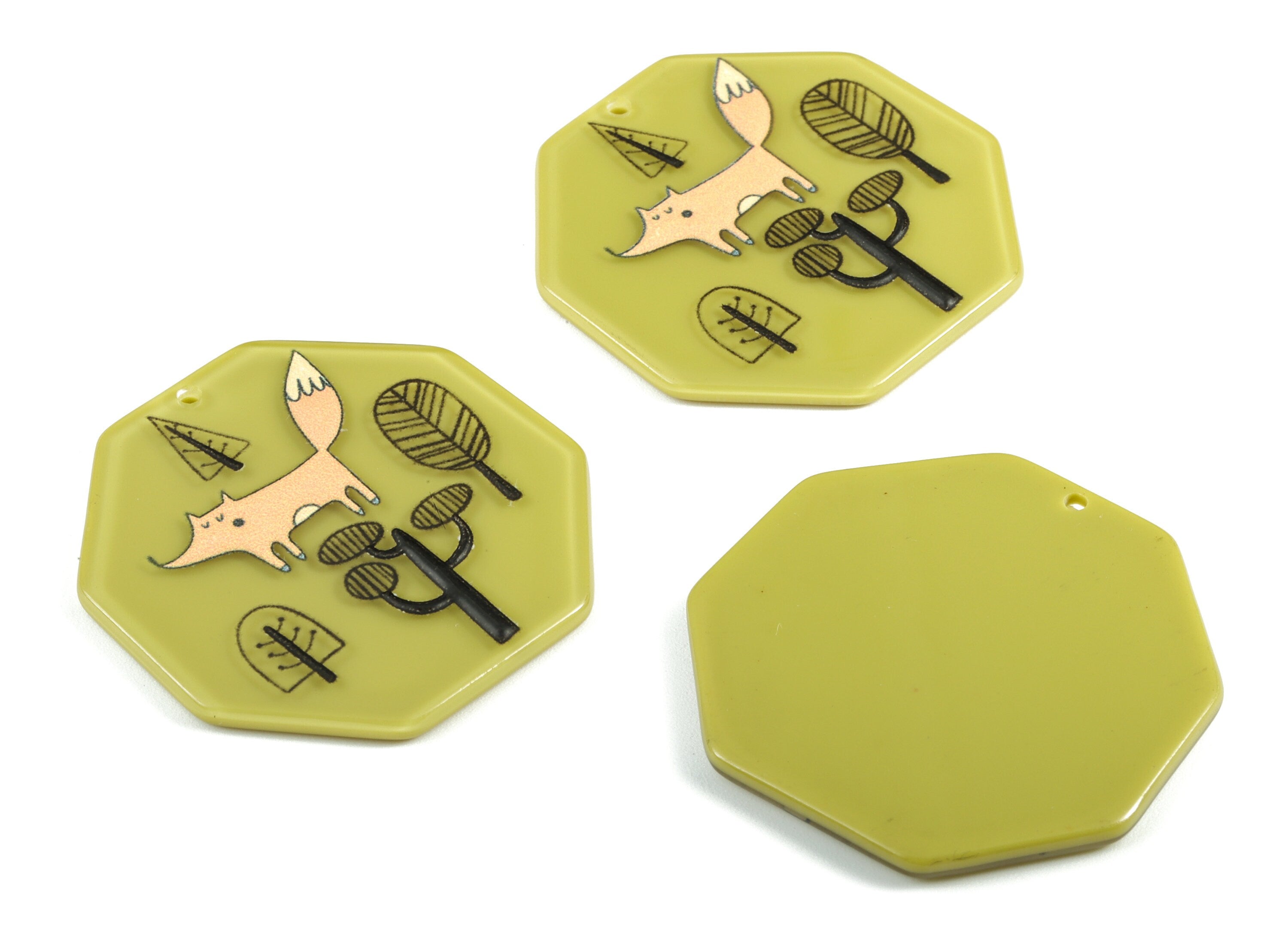 Acrylic Hexagon Tree Earring Charms - Acrylic Yellow Fox Pandant - Earring Findings - Jewelry Supplies - 40.27x38.28x2.69mm - AC1997 - DOMEDBAZAAR
