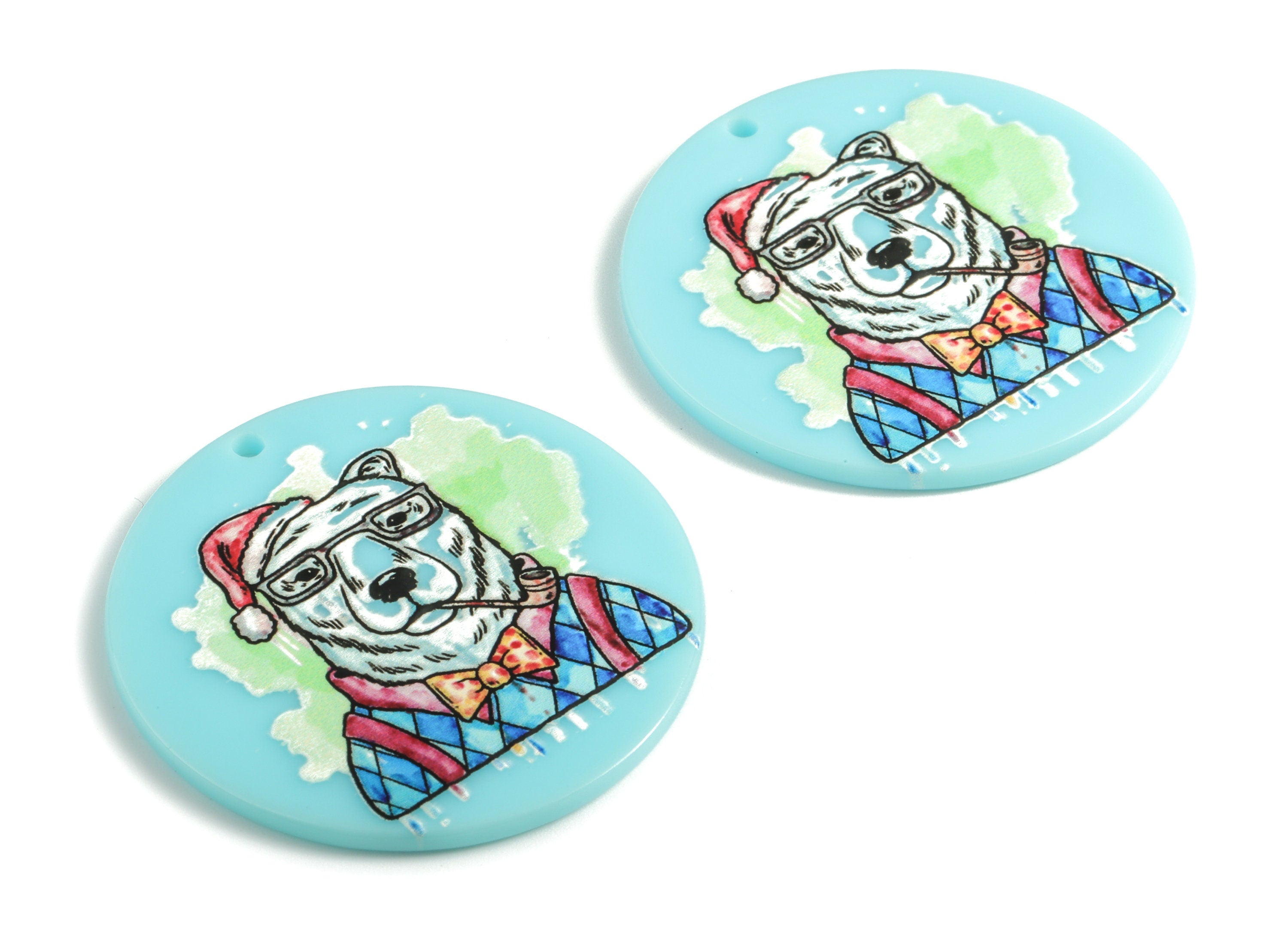 Acrylic Dog Round Earring Charms - Acrylic Circle Dog Pandant - Earring Findings - Jewelry Supplies - 39.68x39.68x2.64mm - AC2002 - DOMEDBAZAAR