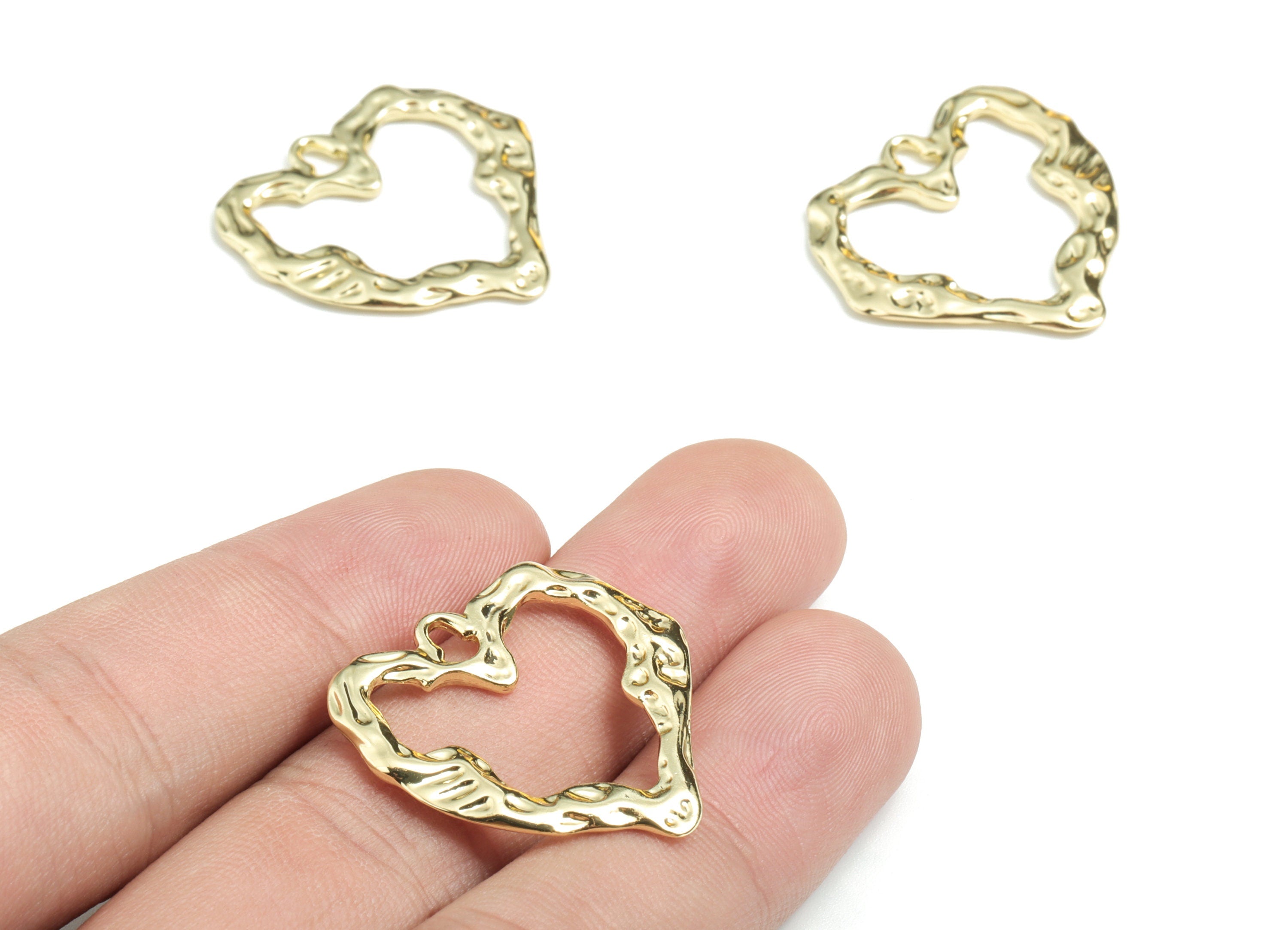 Alloy Heart Earring Charms - Gold Alloy Heart Pendant - Gold Tone Plated Alloy - Jewelry Supplies - 27.33x26.73x1.85mm - ZZ1721 - DOMEDBAZAAR