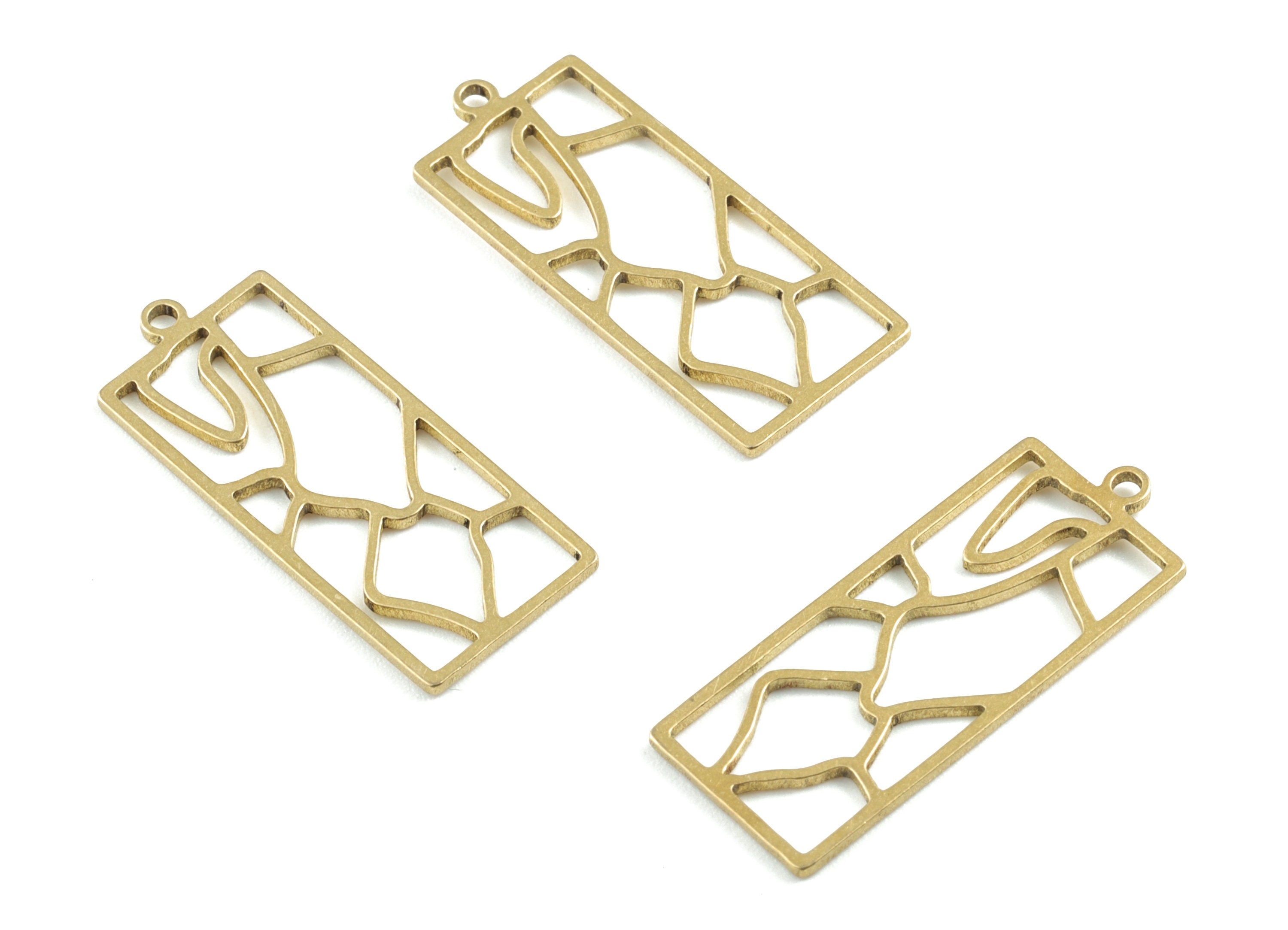 Brass Rectangle Earring Charms - Raw Brass Rectangle Cracked Pendant - Earrings Finding - Jewelry Supplies - 27.19x11.1x0.82mm - PPM3200 - DOMEDBAZAAR