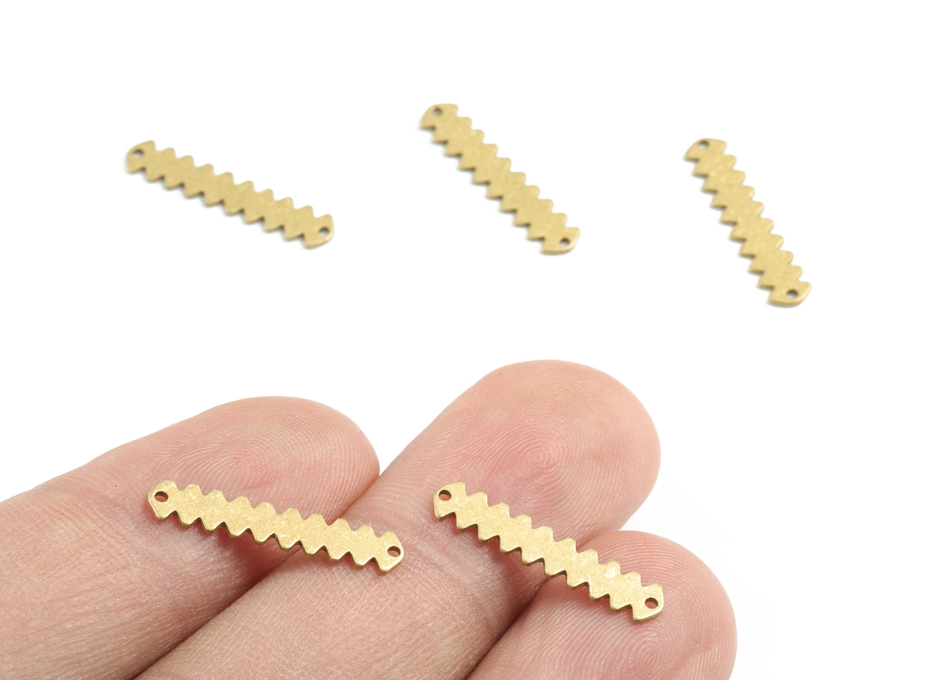 Brass Saw Stick Earring Connector - Raw Brass Stick Earring Charms and Pendant - 2 Holes - Jewelry Supplies - 19.53x4.11x0.61mm - PPM3169 - DOMEDBAZAAR