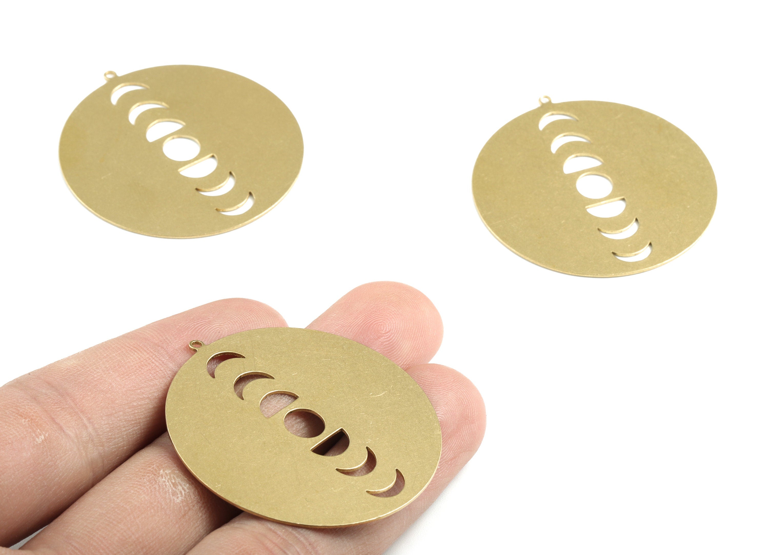 Personalized stamping blank - Brass Phases Of Moon Earring Charms - Raw Brass Phases Of Moon Pendant - 42.05x39.96x0.67mm - PPM3193 - DOMEDBAZAAR