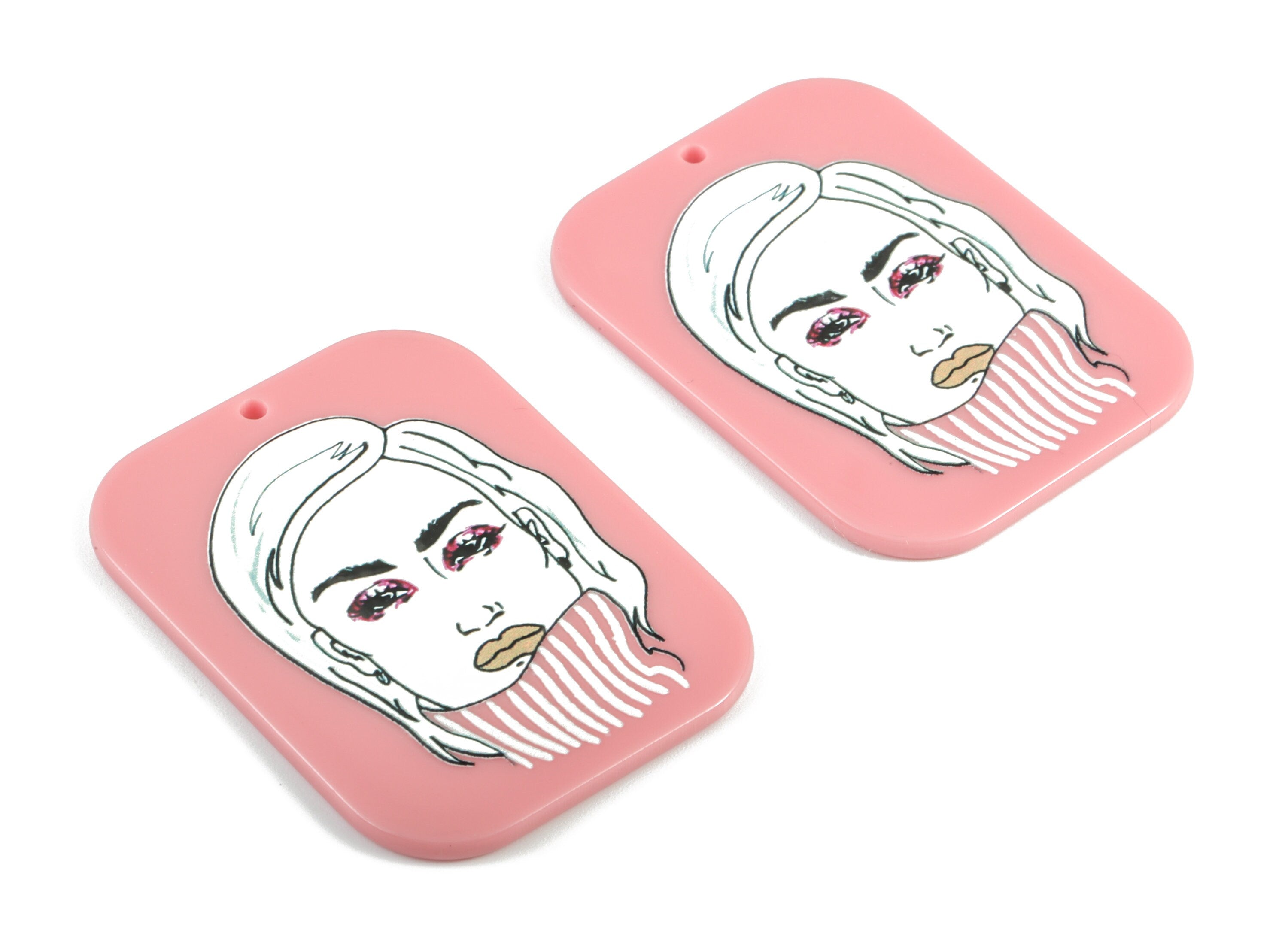 Acrylic Square Earring Charms - Acrylic Woman Face Pandant - Earring Findings - Jewelry Supplies - 48.5x37.87x2.63mm - AC2003 - DOMEDBAZAAR