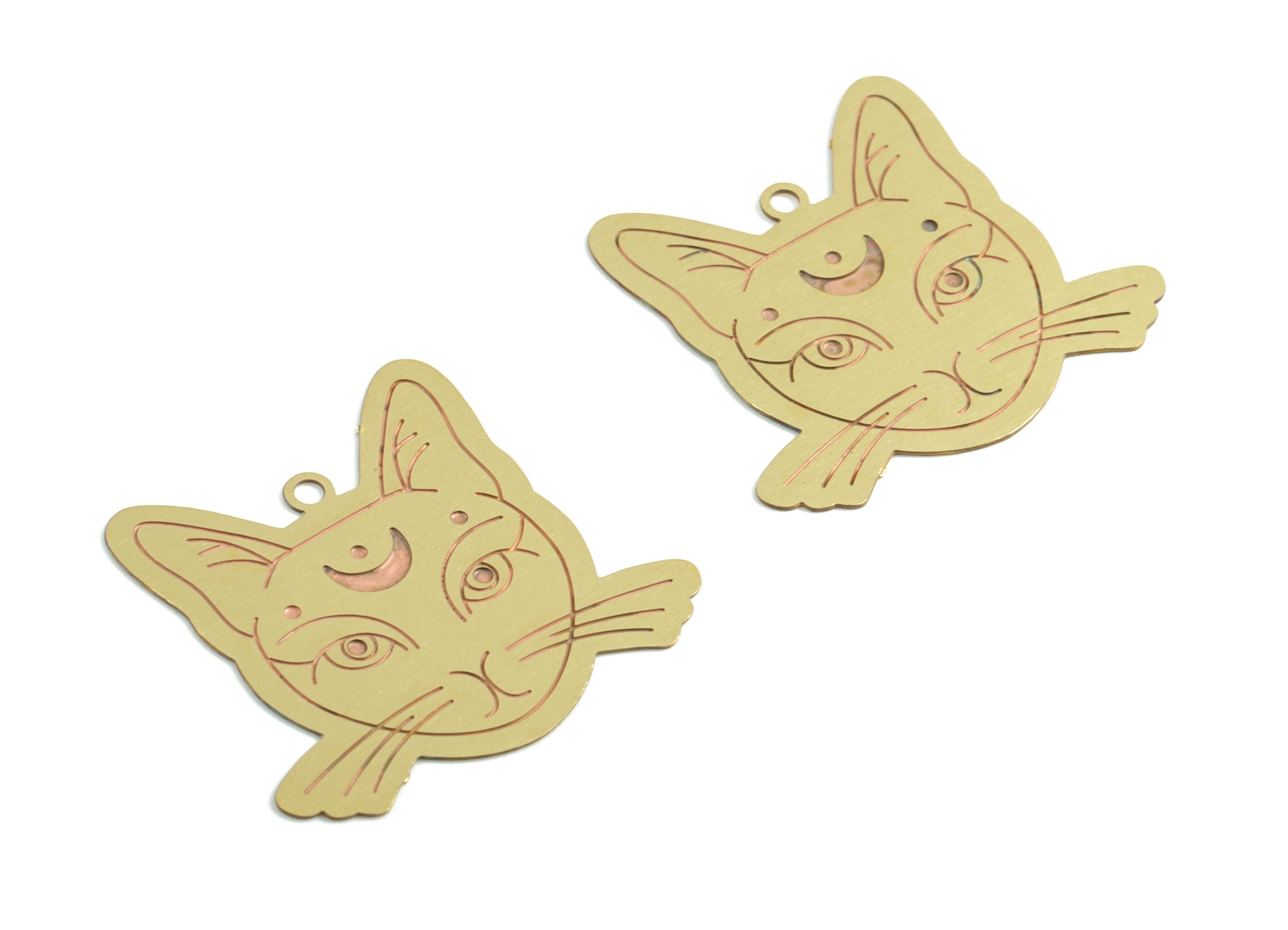 Brass Cat Earring Charms - Raw Brass Cat Pendant - Earring Findings - Jewelry Supplies - 25.08x22.4x0.29mm - JJC11792 - DOMEDBAZAAR