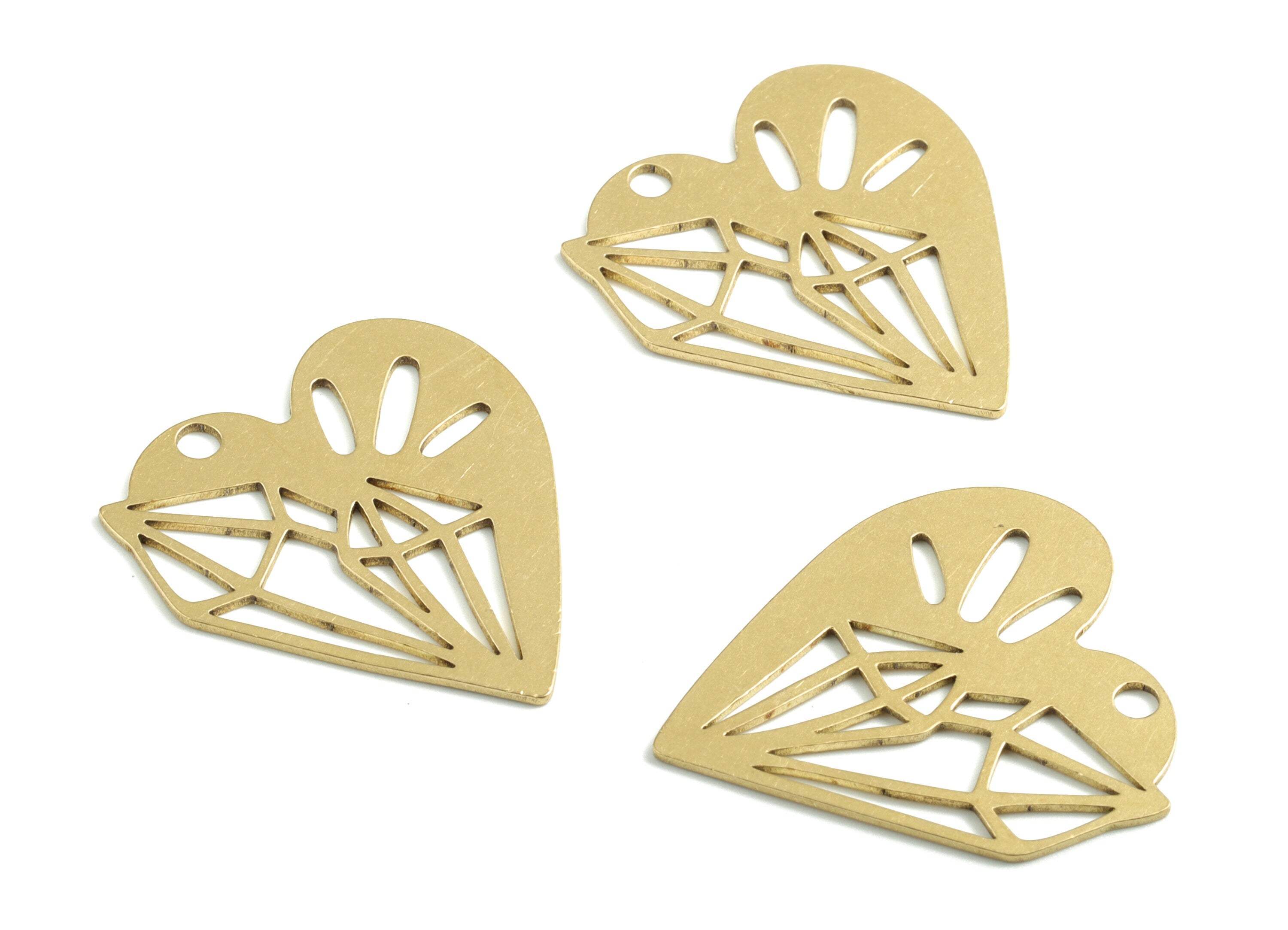 Brass Heart Earring Charms - Raw Brass Heart Pendant - Earrings Finding - Jewelry Supplies - 32.73x30.08x1.06mm - PPM2898 - DOMEDBAZAAR