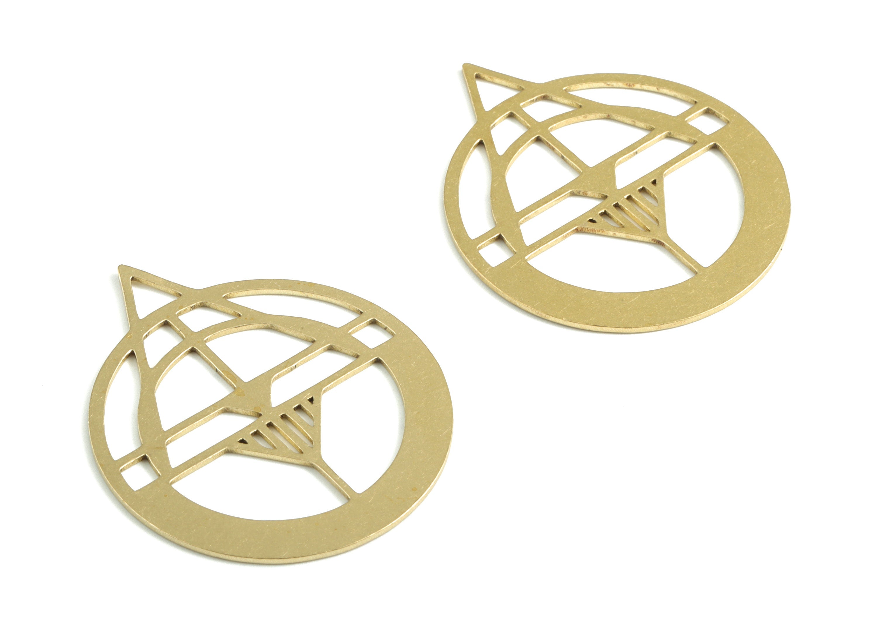 Brass Triangle Round Earring Charms - Raw Brass Geometric Pendant - Earrings Finding - Jewelry Supplies - 39.82x33.43x0.82mm - PPM2875 - DOMEDBAZAAR
