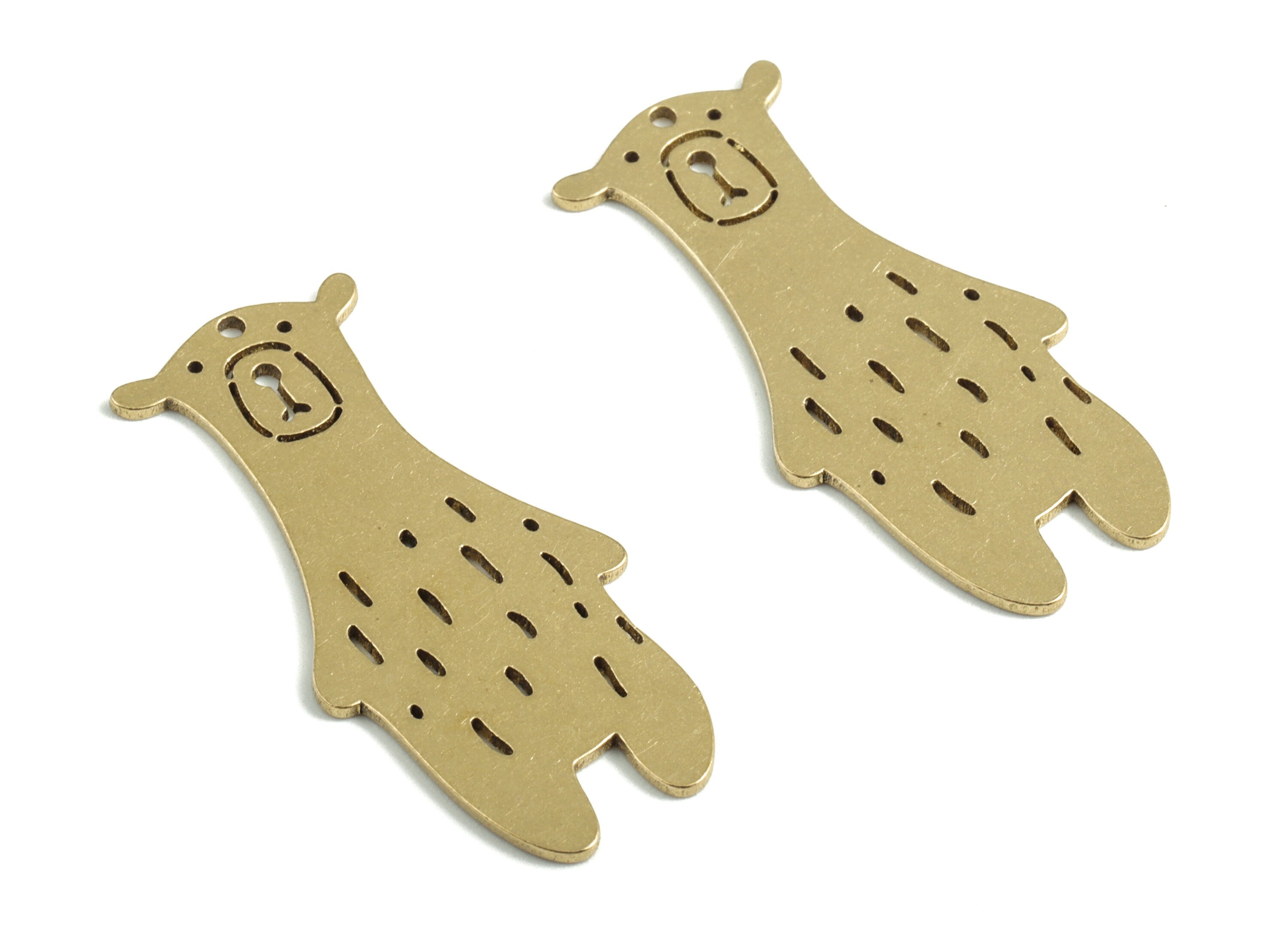 Brass Bear Earring Charms - Raw Brass Bear Pendant - Earrings Finding - Jewelry Supplies - 31.86x27.88x0.93mm - PPM2908 - DOMEDBAZAAR